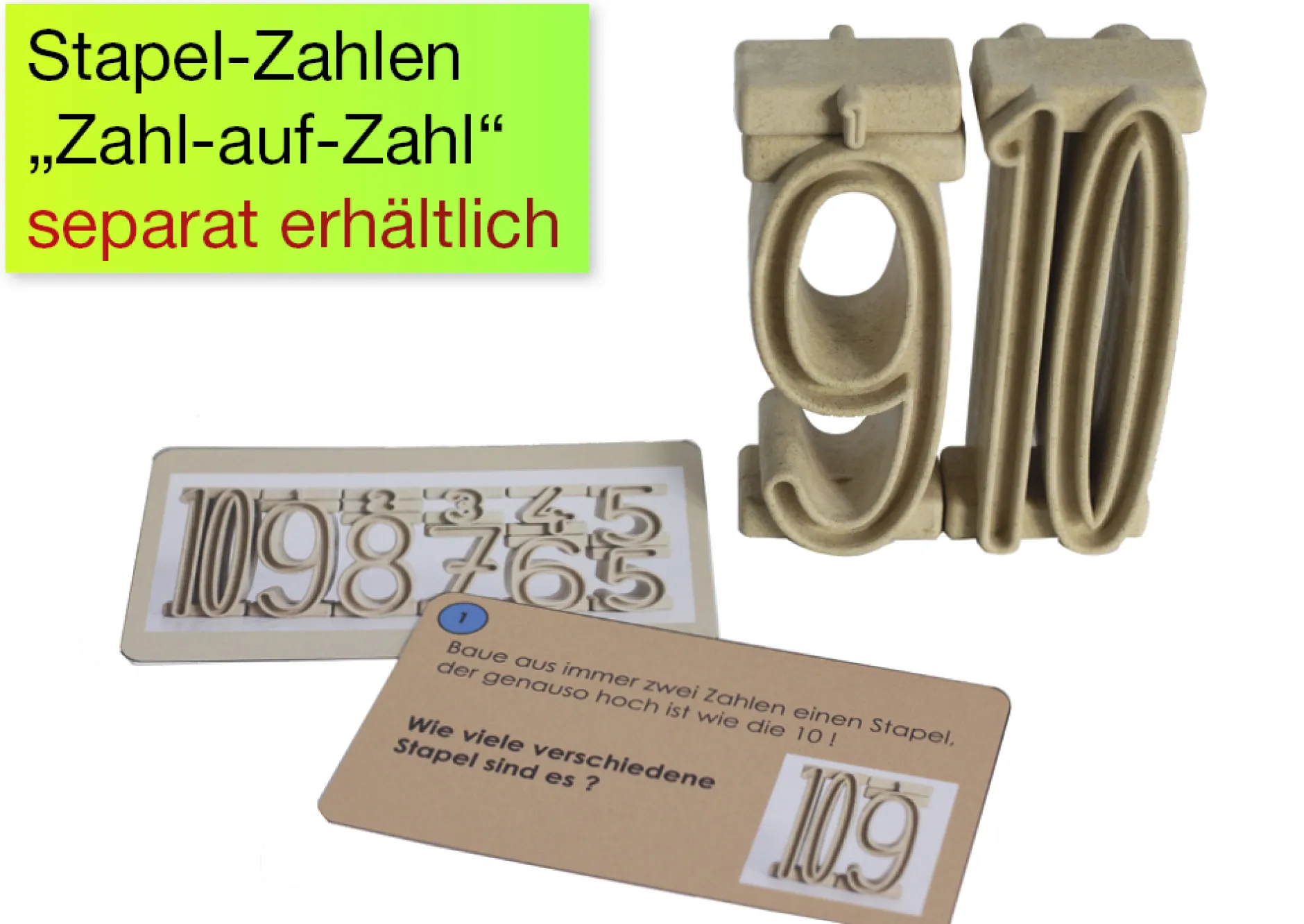 Aufgaben-Karten für Stapel-Zahlen "Zahl-auf-Zahl", 42-tlg.