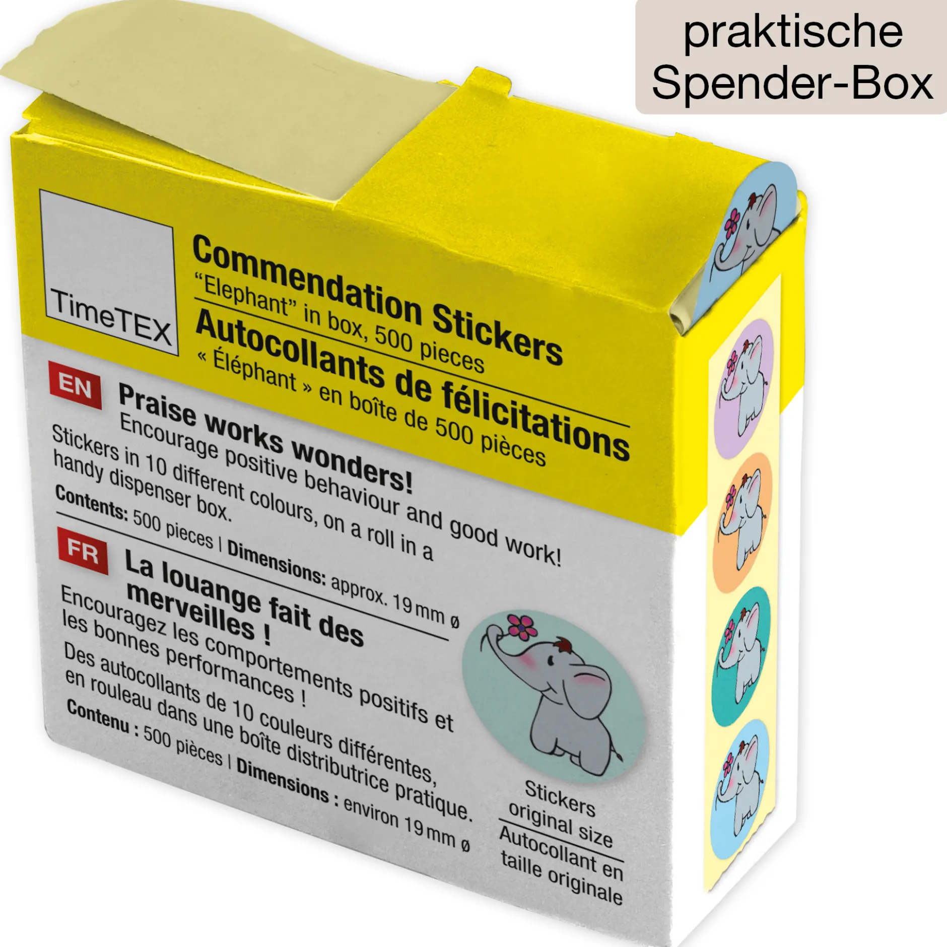 Belobigungs-Aufkleber "Elefant" in Spender-Box, 500 Stück