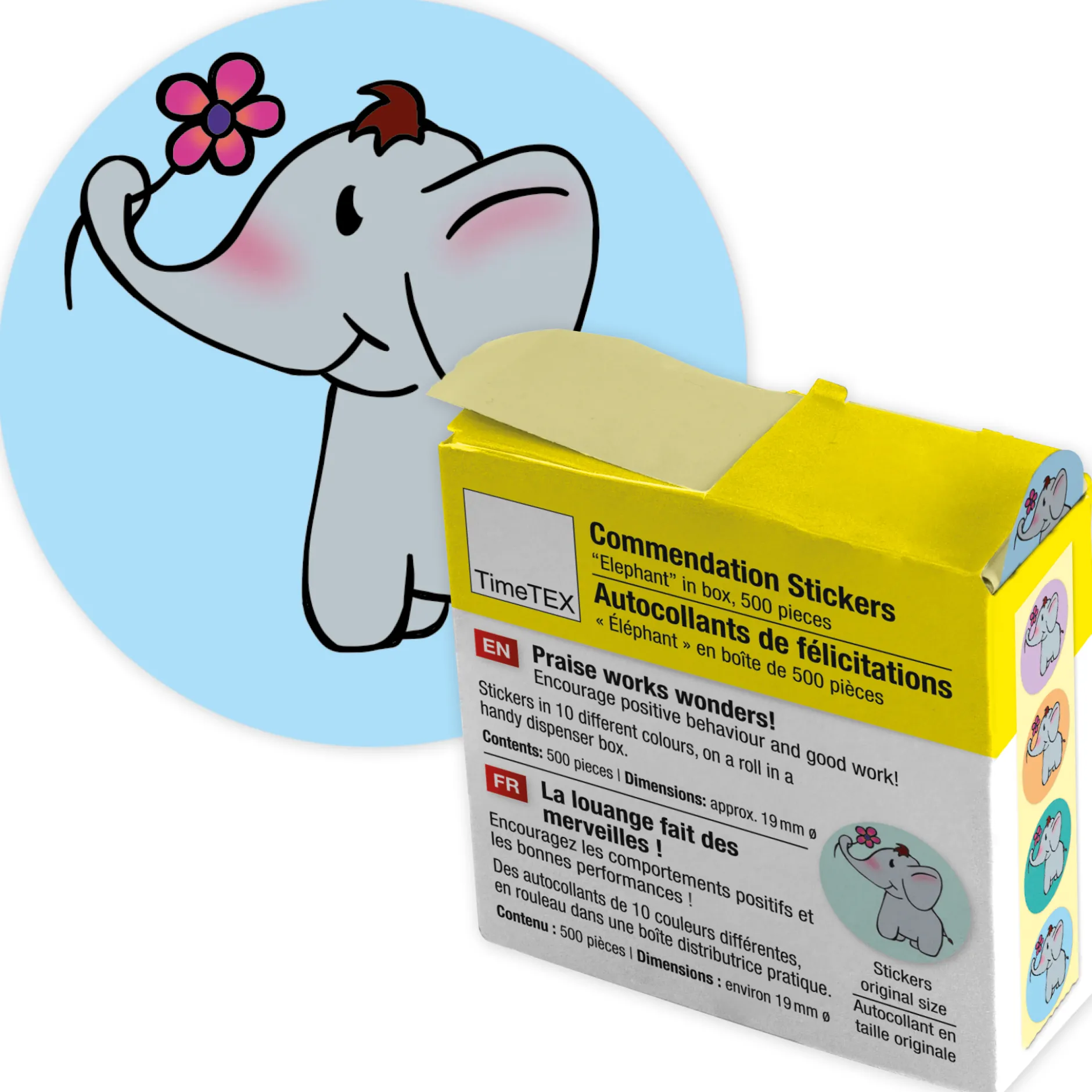 Belobigungs-Aufkleber "Elefant" in Spender-Box, 500 Stück