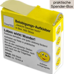 Belobigungs-Aufkleber "Gesicht Daumen hoch" in Spender-Box, 500 Stück