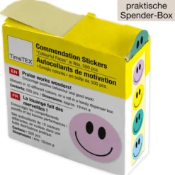 Belobigungs-Aufkleber "Gesichter bunt" in Spender-Box, 500 Stück