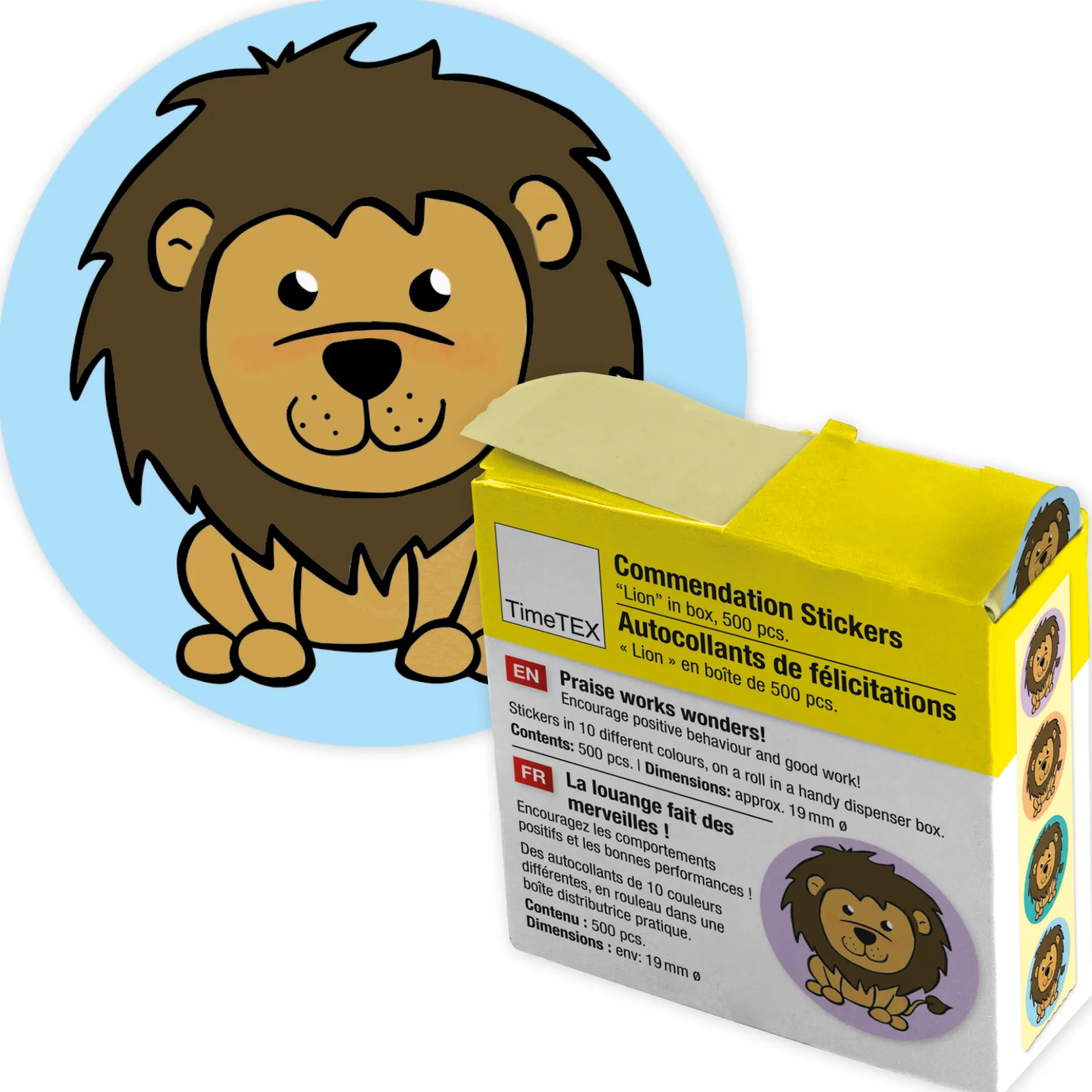 Belobigungs-Aufkleber "Löwe" in Spender-Box, 500 Stück