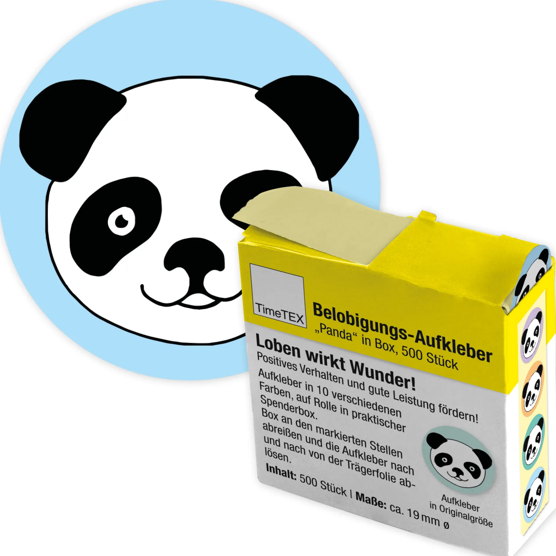 Belobigungs-Aufkleber "Panda" in Spender-Box, 500 Stück