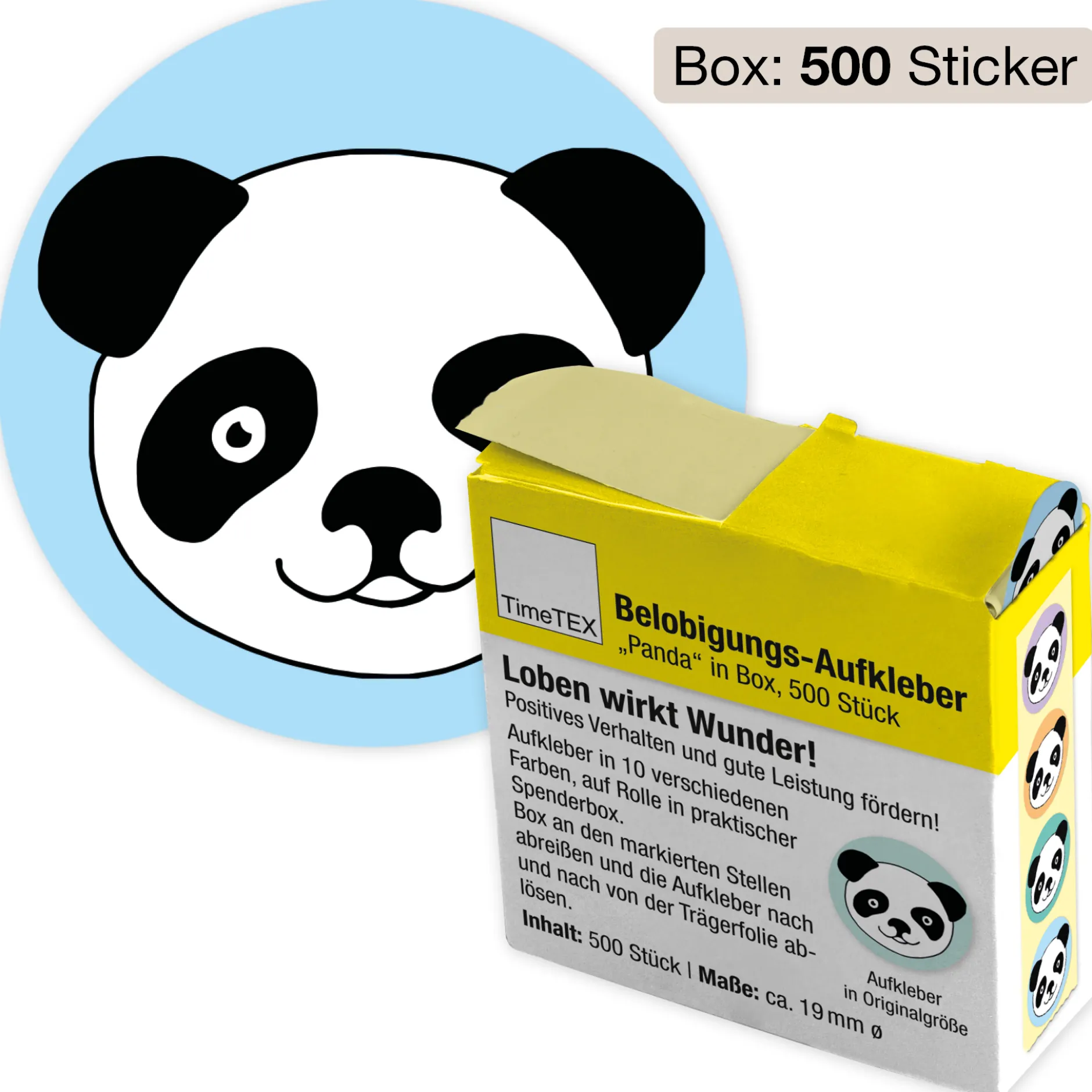 Belobigungs-Aufkleber "Panda" in Spender-Box, 500 Stück