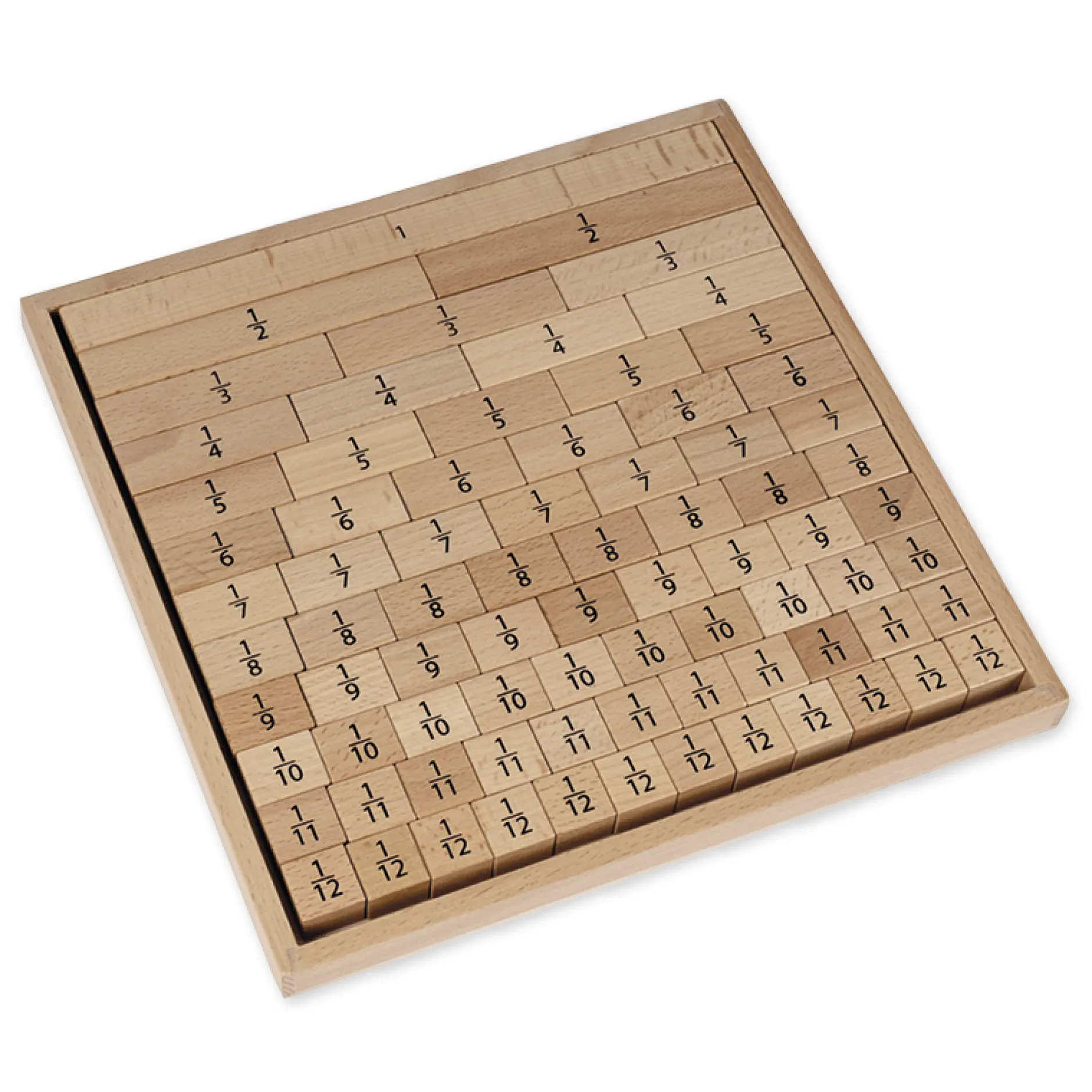 Bruchrechen-Blöcke, linear, aus Holz, 78-tlg. im Rahmen