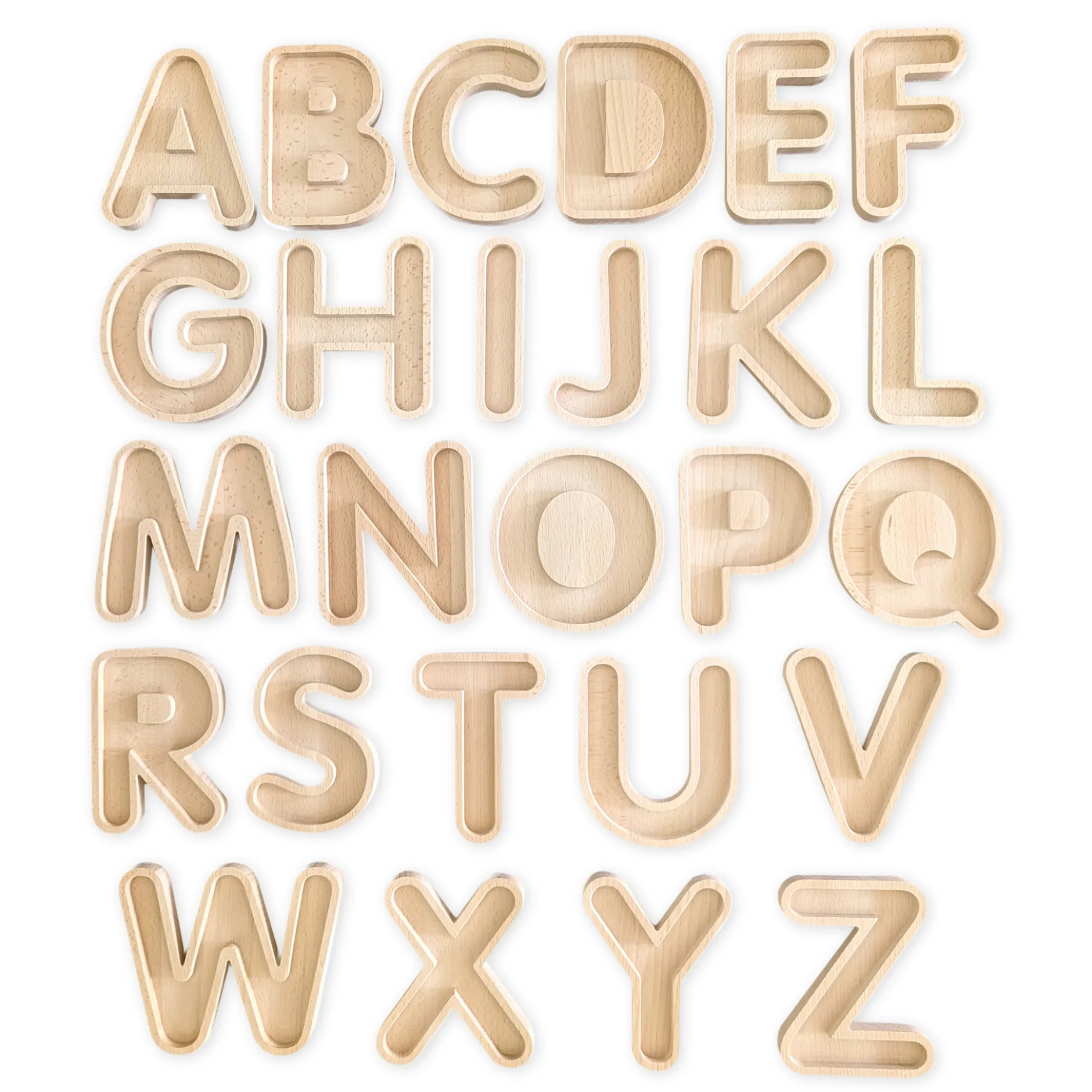 Buchstaben-Schalen A-Z aus Holz, 26-tlg.