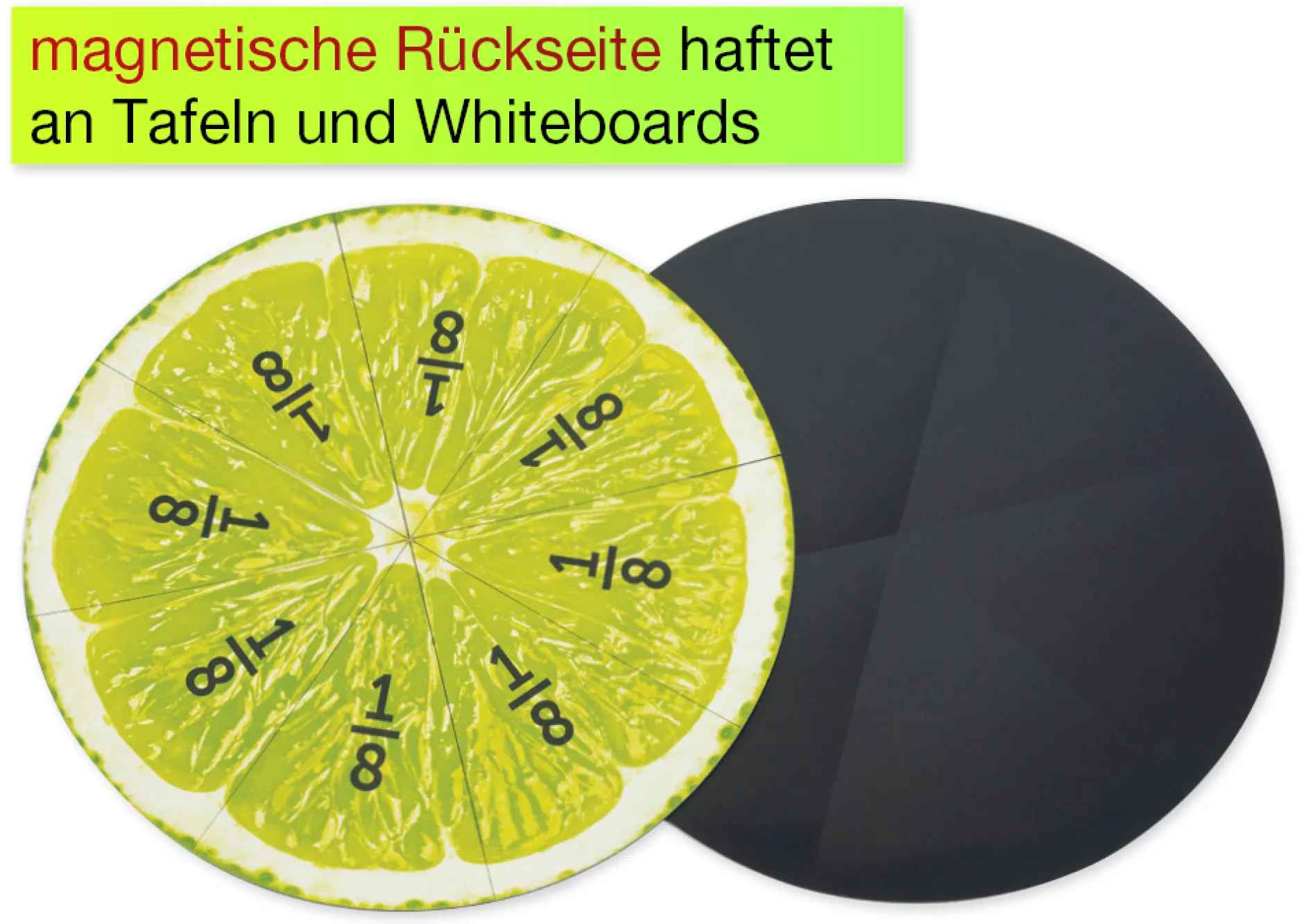 Demo-Bruchrechen-Kreise "Obst", 203 mm ø, magnetisch, 24-tlg.