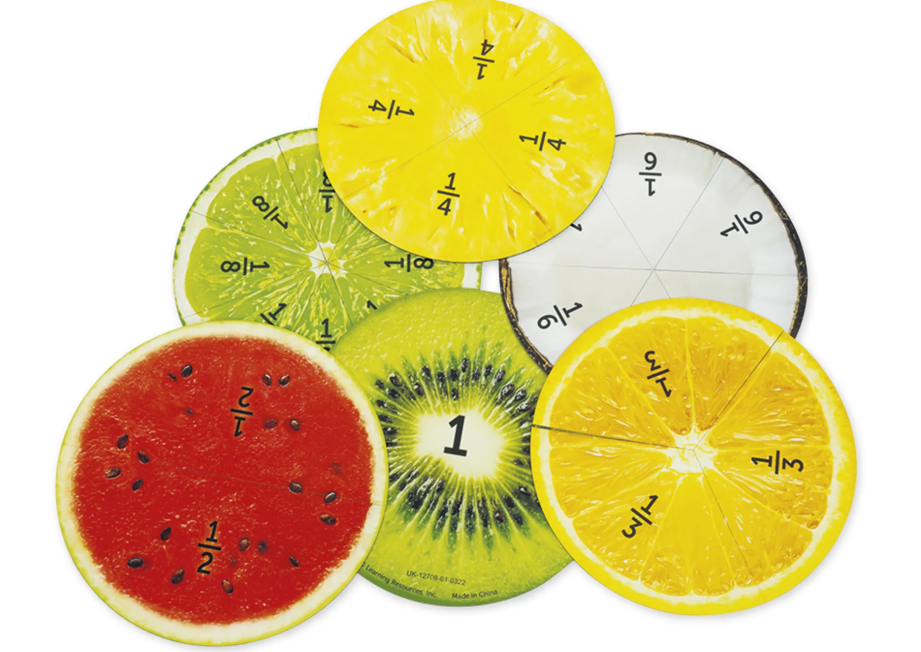Demo-Bruchrechen-Kreise "Obst", 203 mm ø, magnetisch, 24-tlg.