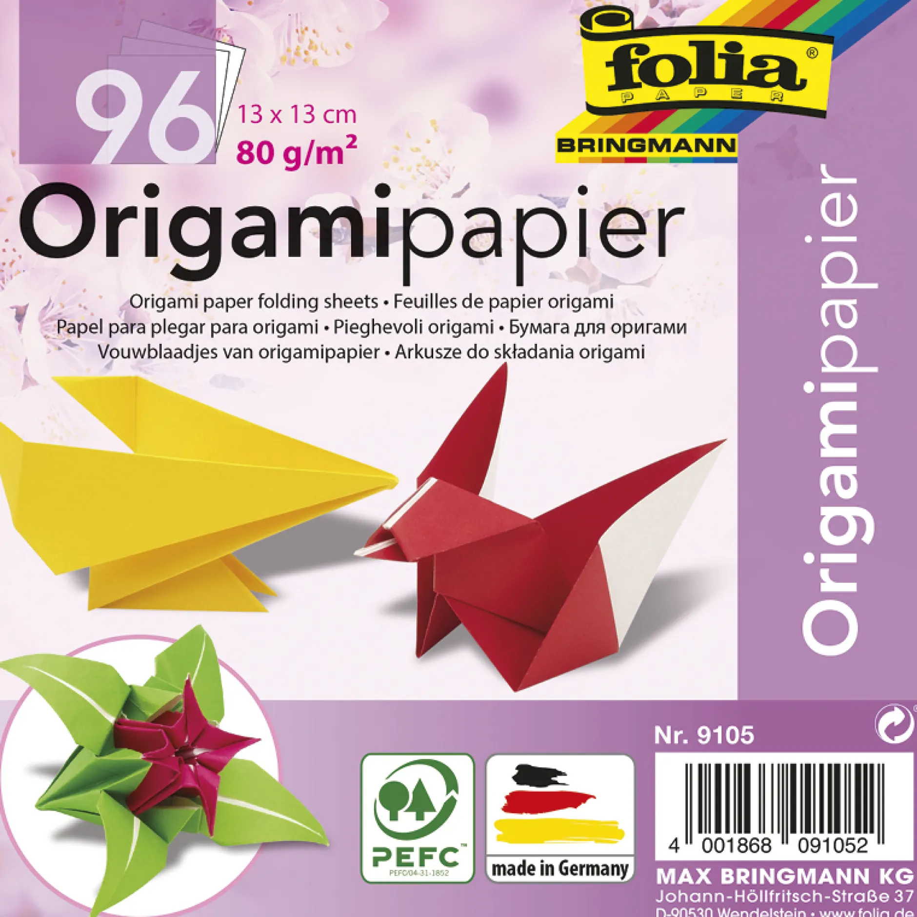 Faltblätter aus Origamipapier 13x13 cm, 96 Blatt