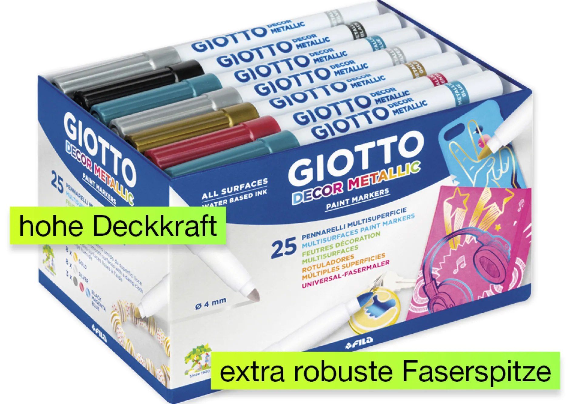 GIOTTO Decor Metallic Universal-Fasermaler, 25-tlg.