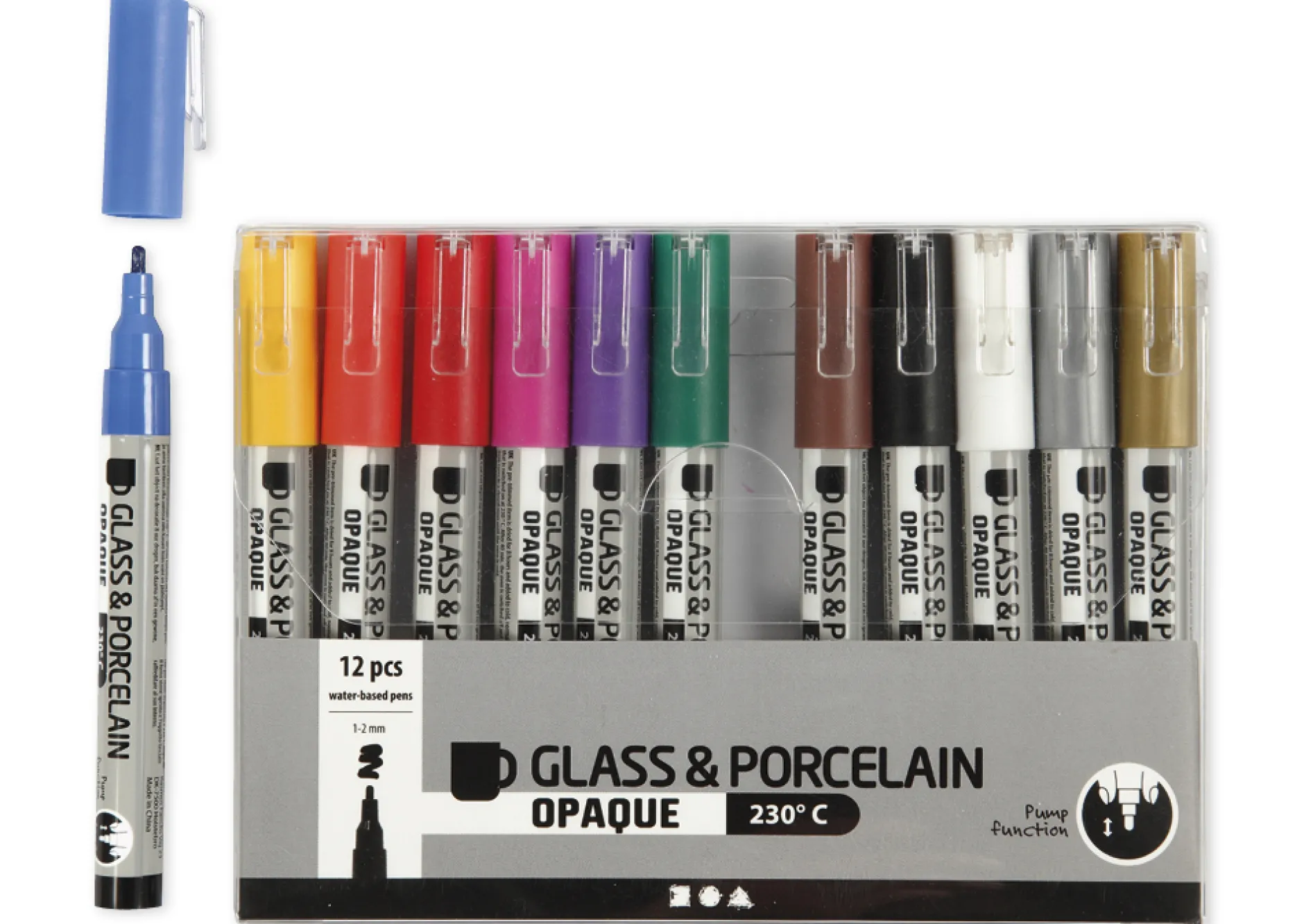 Glas- und Porzellanmaler halbdeckend, Strichstärke 1-2 mm, 12 Stück