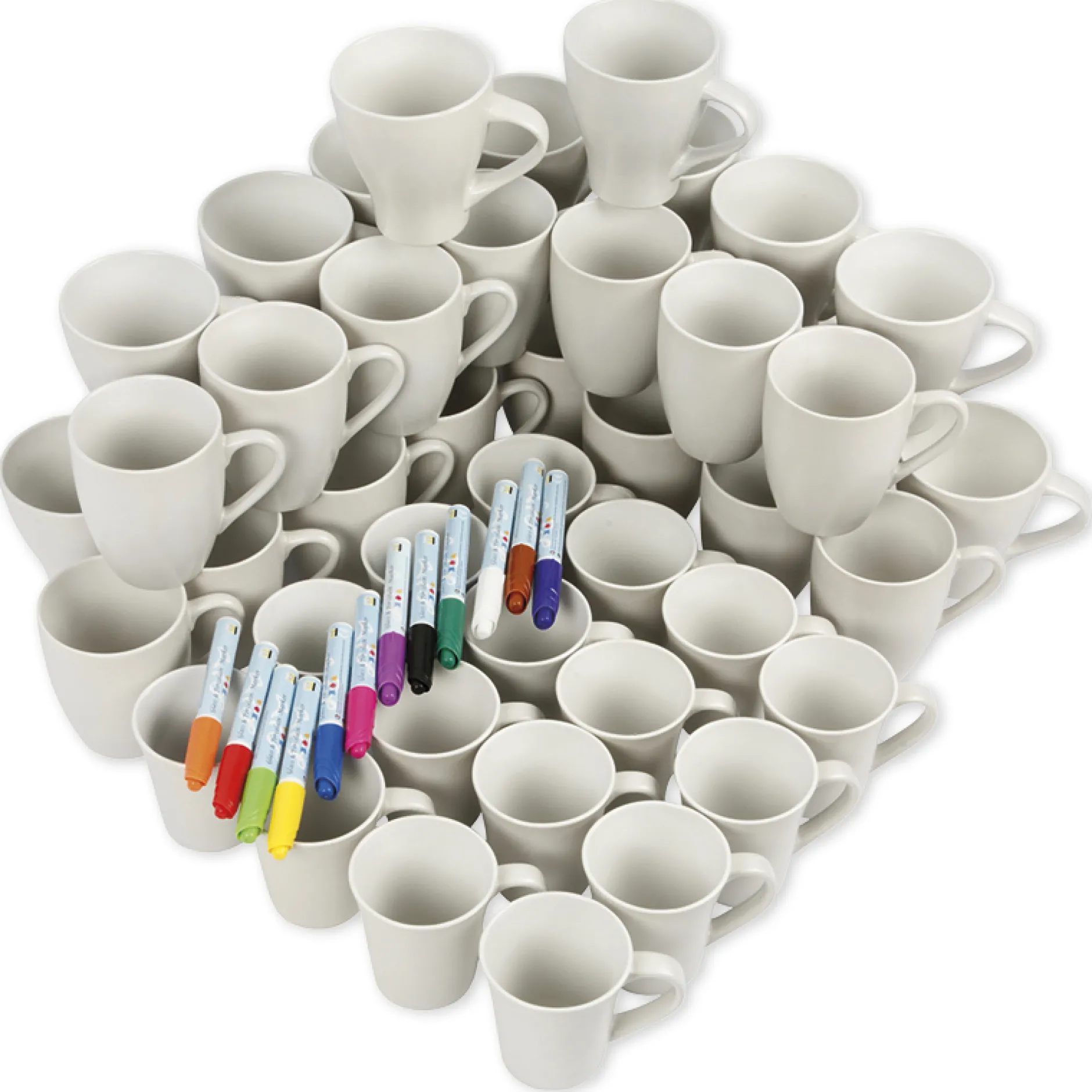 Gruppen-Set Porzellan-Becher mit Stiften, 60-tlg.