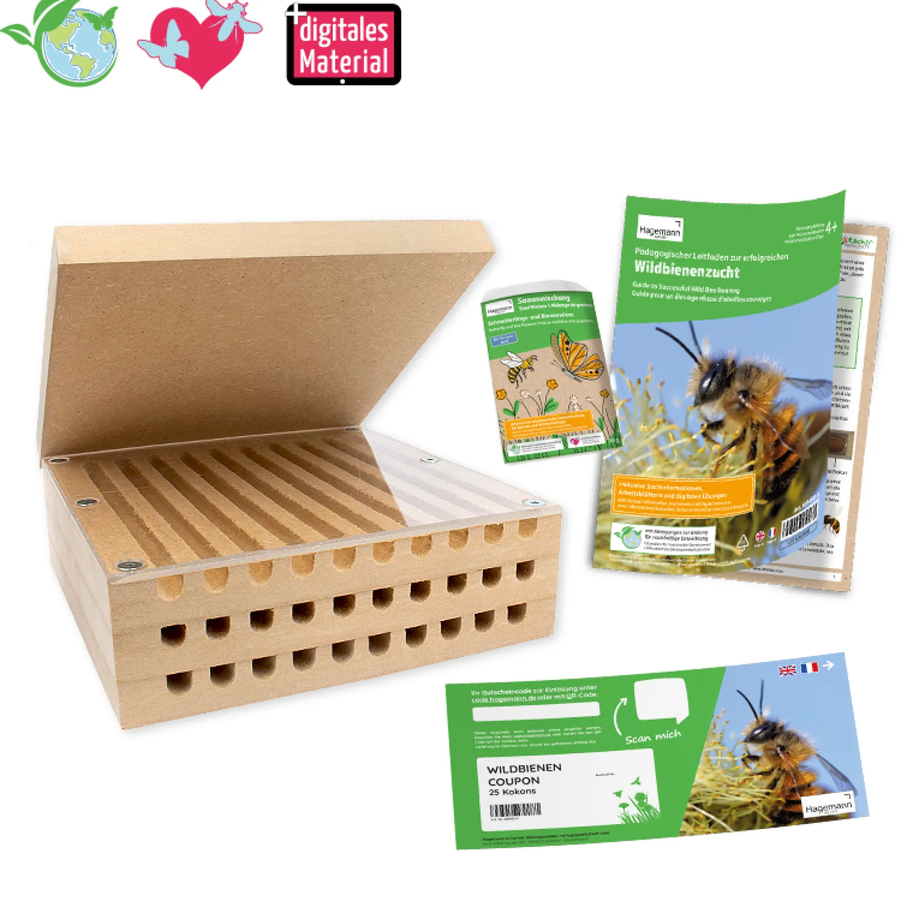 Hagemann Zuchtset Wildbienen, kompakt, Rote Mauerbiene (mit Gutschein, 25 Kokons)