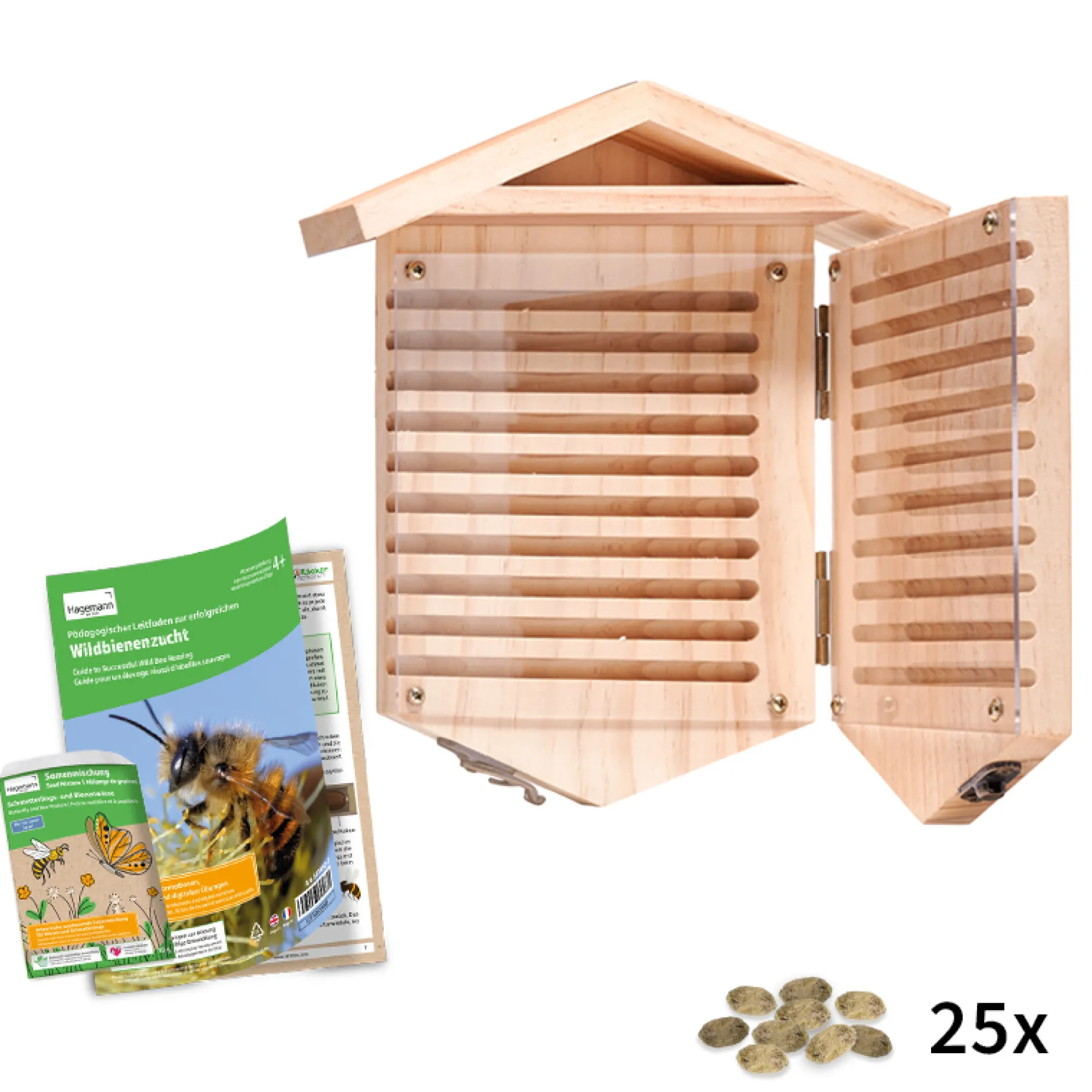 Hagemann Zuchtset Wildbienen zum Aufklappen, Rote Mauerbiene (mit 25 Kokons)