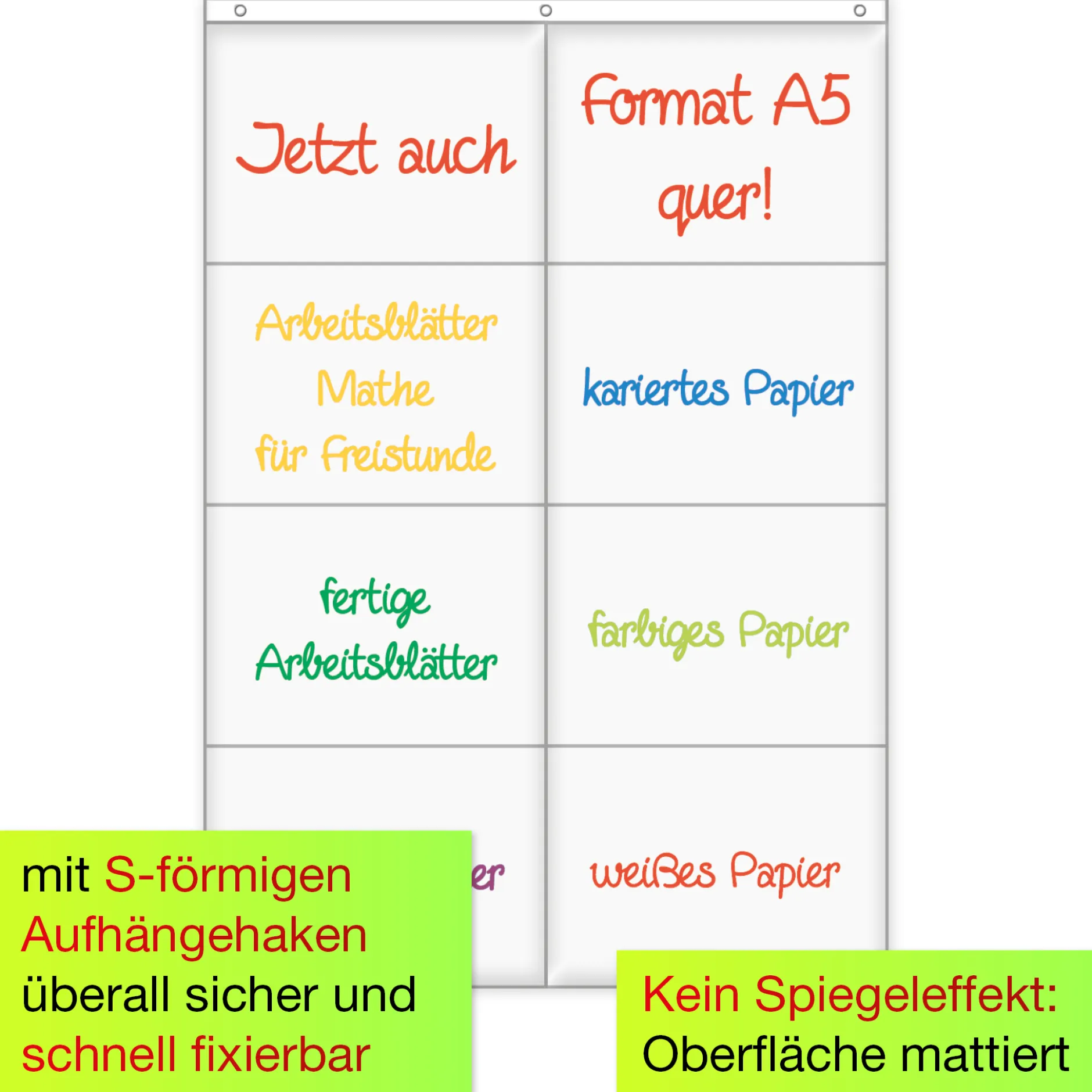 Hänge-Orga-Taschen A5, 8 Einstecktaschen Querformat, mit Haken