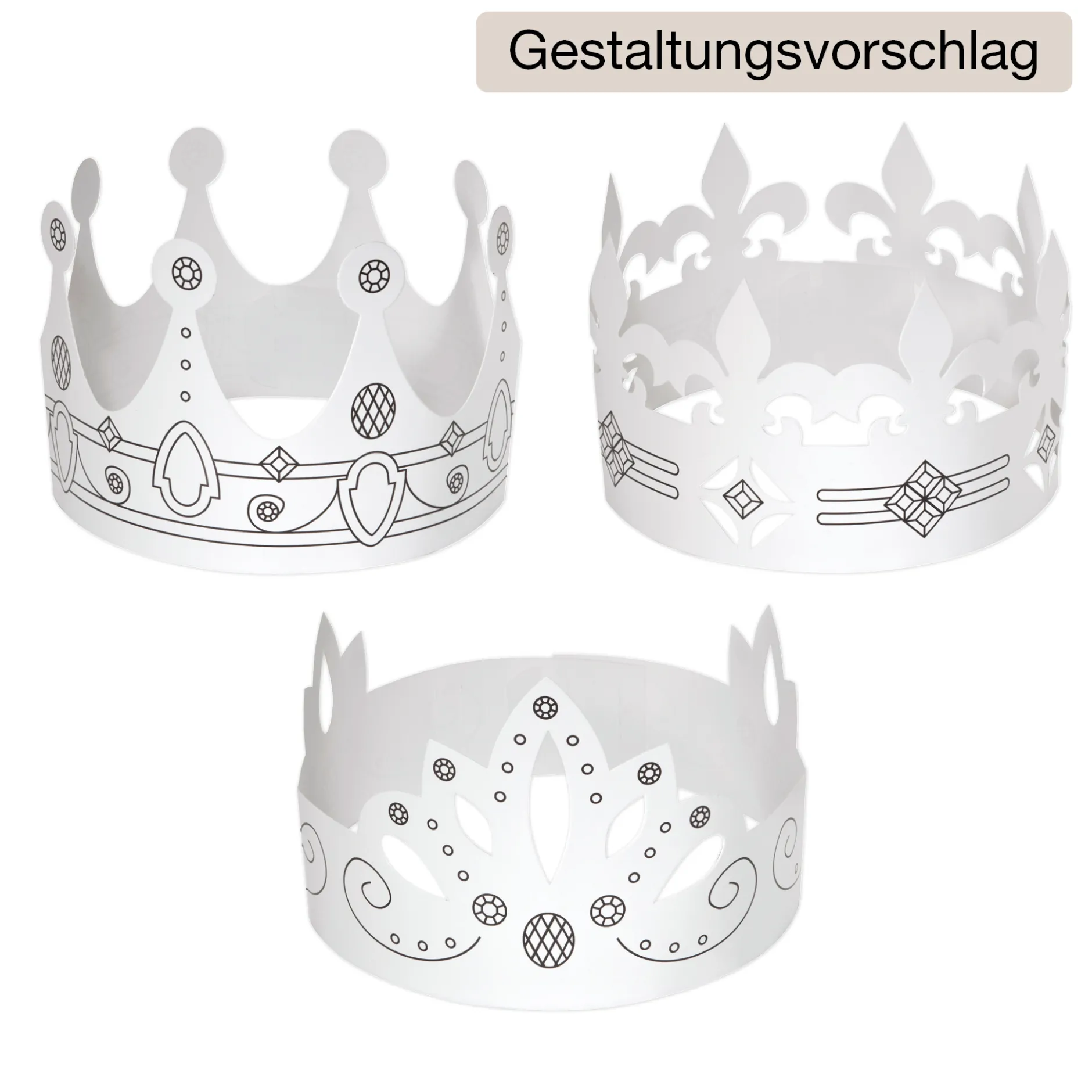 Kinderkronen aus Pappe, weiß, 6 Stück