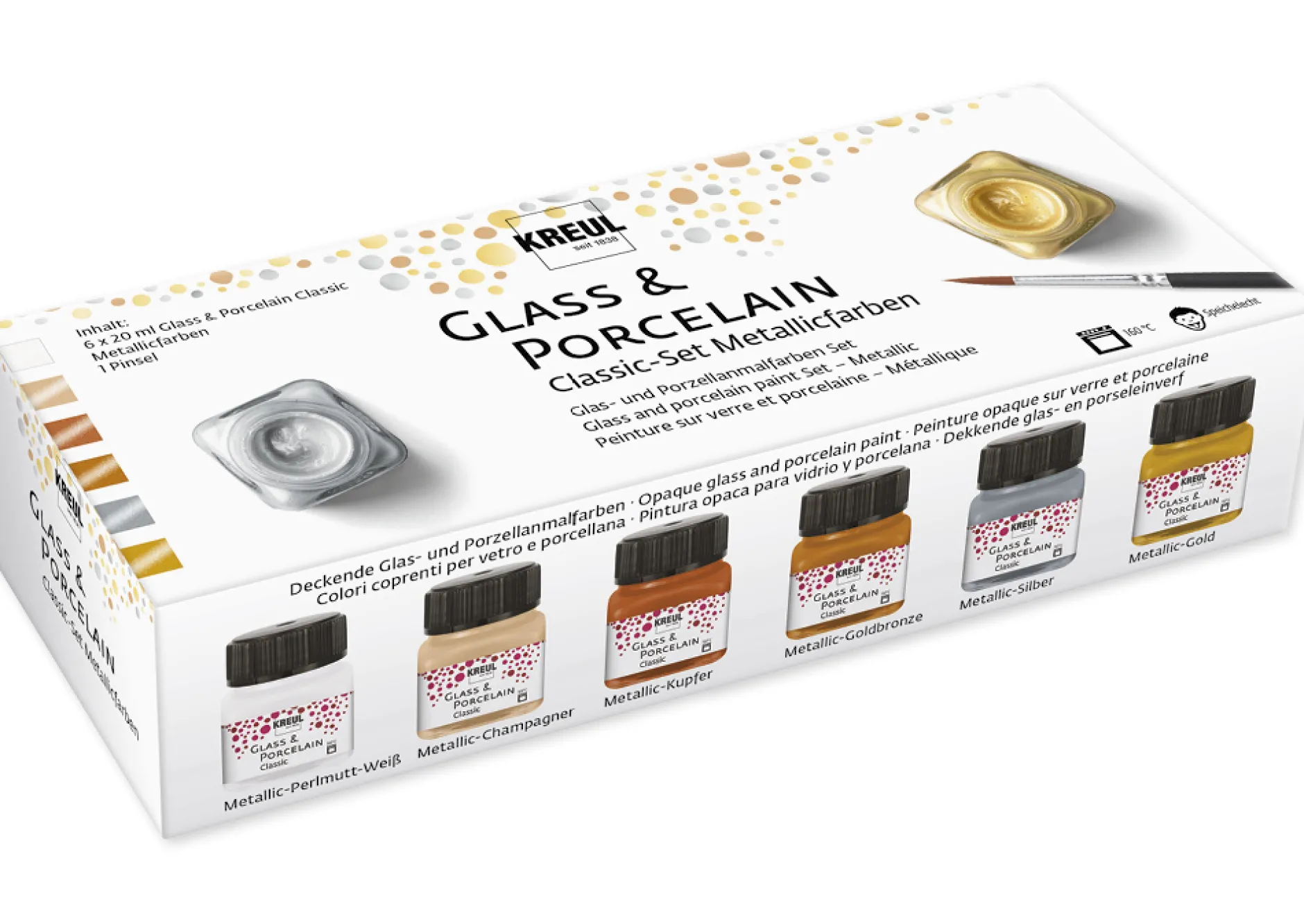 KREUL Glas- und Porzellanmalfarbe Metallic, 6 x 20 ml