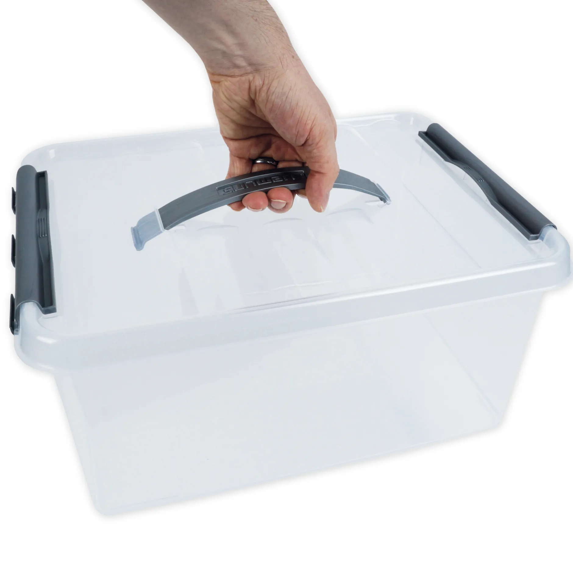 Kunststoff-Box stapelbar mit Tragegriff, transparent, 15 Liter