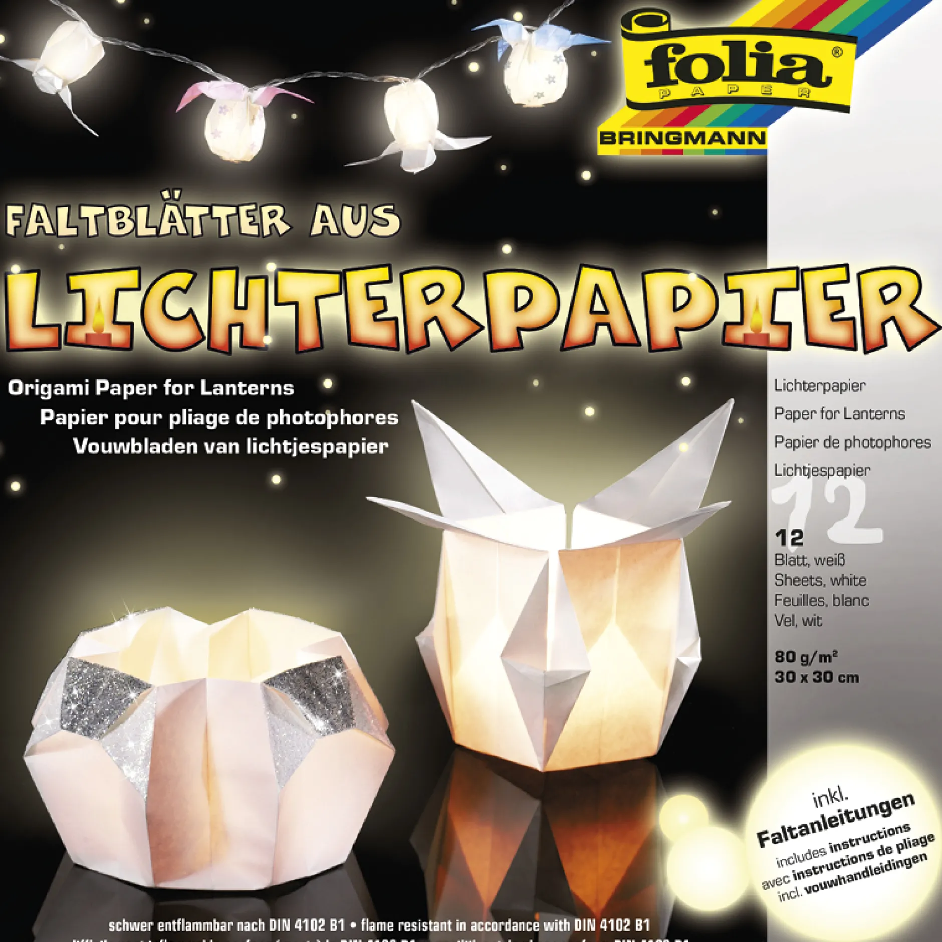 Lichterpapier-Faltblätter 30x30 cm, 12 Blatt