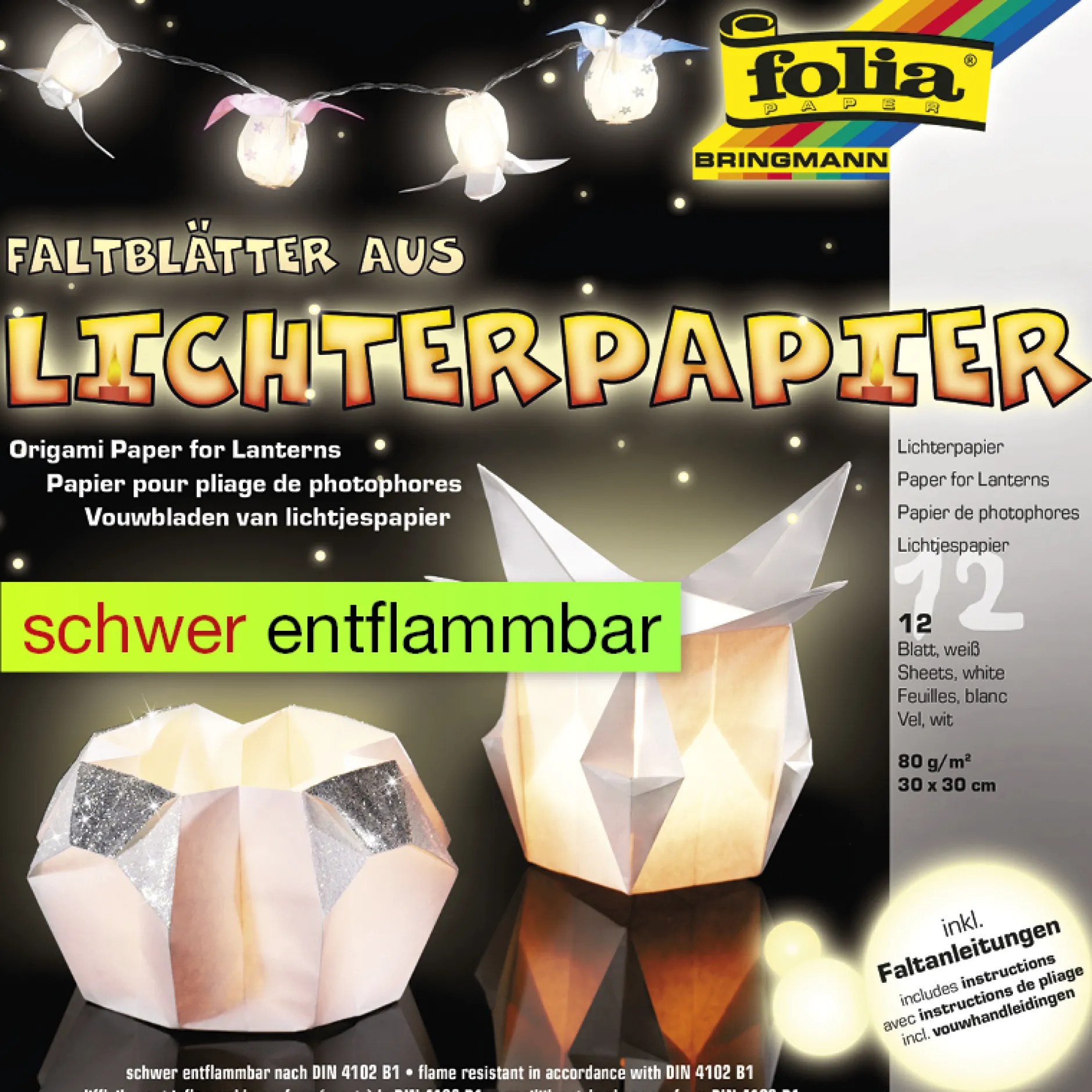 Lichterpapier-Faltblätter 30x30 cm, 12 Blatt