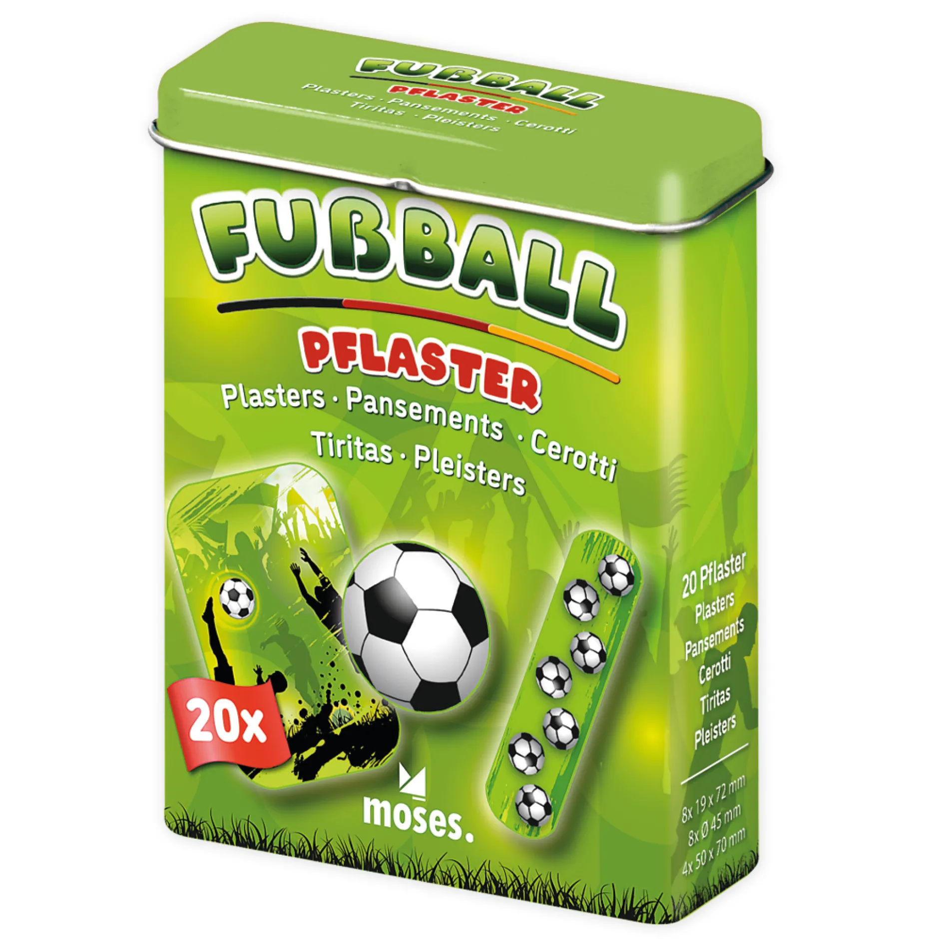 Pflaster "Fußball", 20 Stück in Metallbox