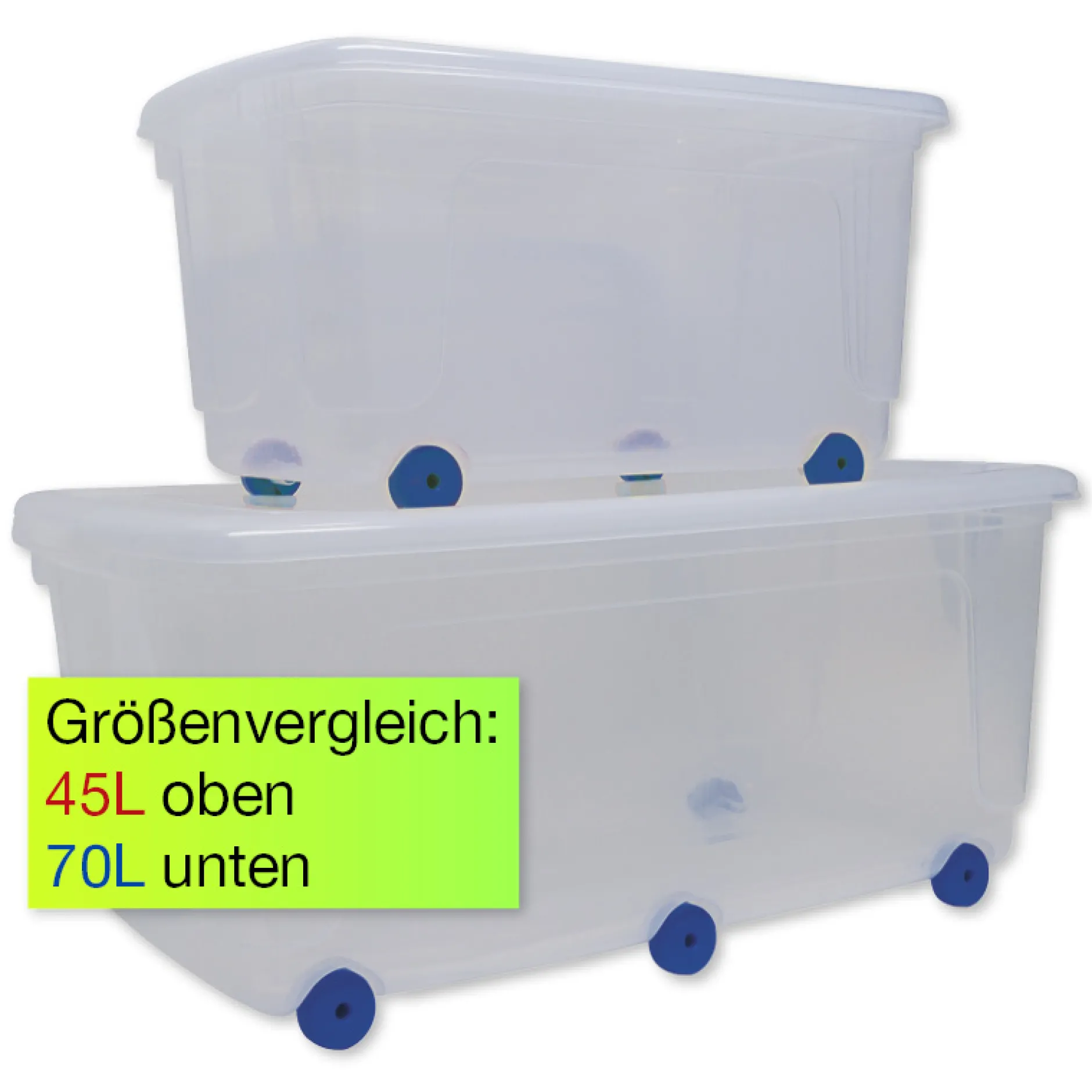 Roll-Box mit Deckel, 45 Liter, blaue Rollen