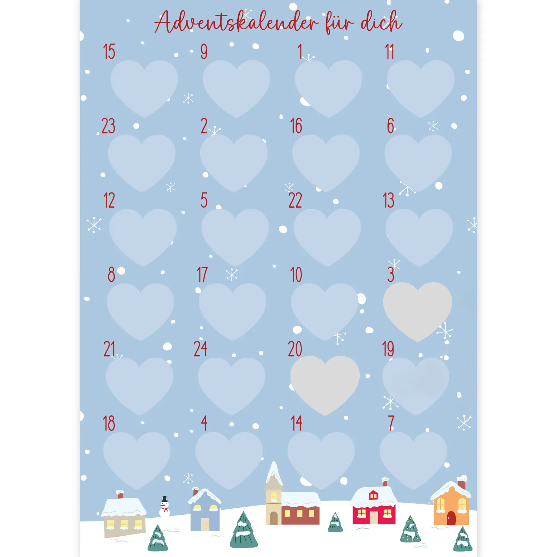Rubbel-Adventskalender "Schnee und Herzen", 25-tlg.