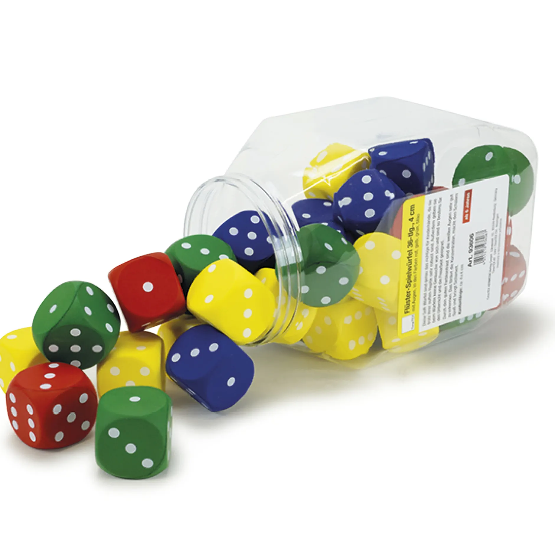 Set Flüster-Spielwürfel, 36-tlg., 4x4 cm, mit Augen, in Dose