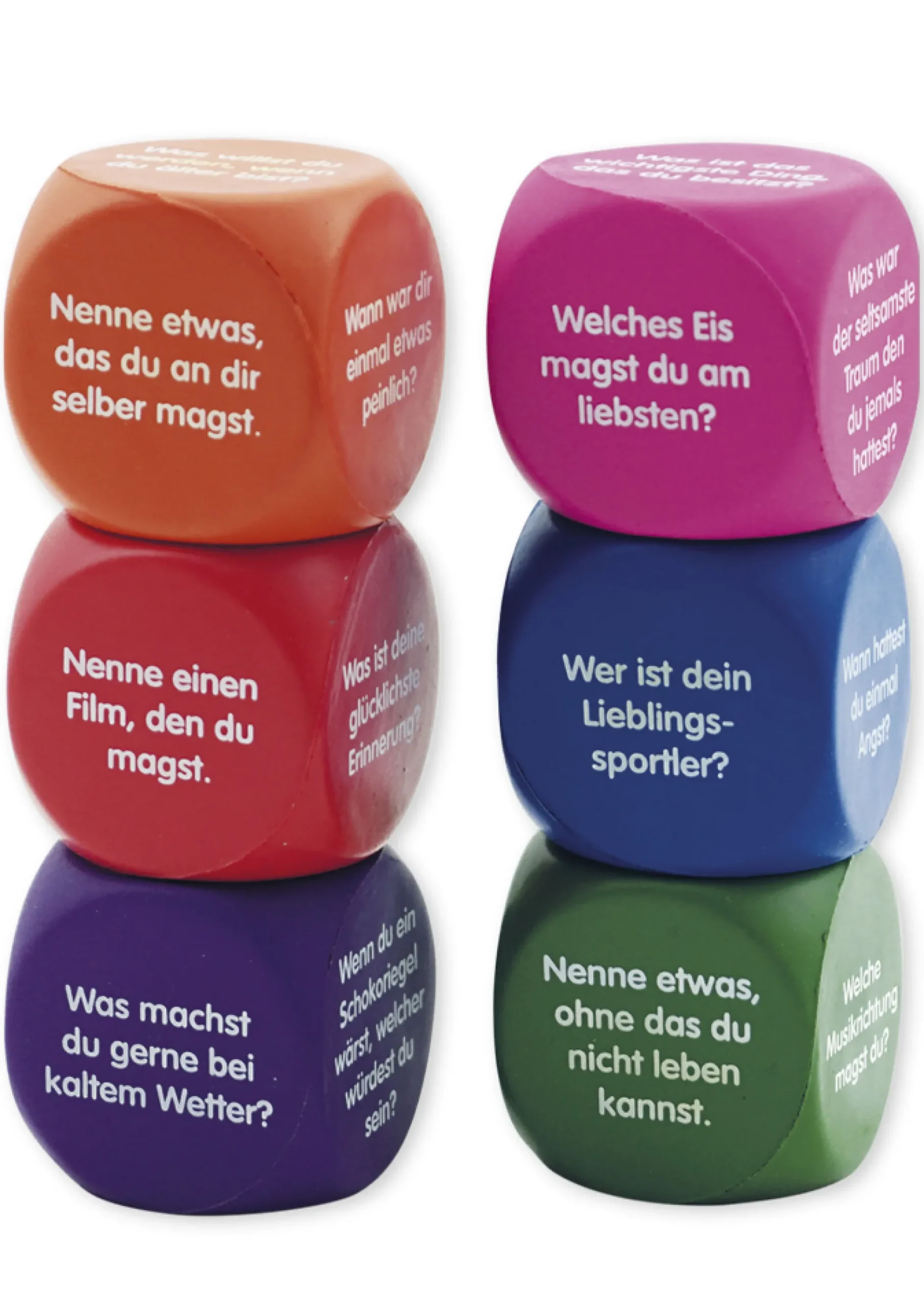 Set Flüster-Würfel 6-tlg. Deutsch "Fragen", 4 cm
