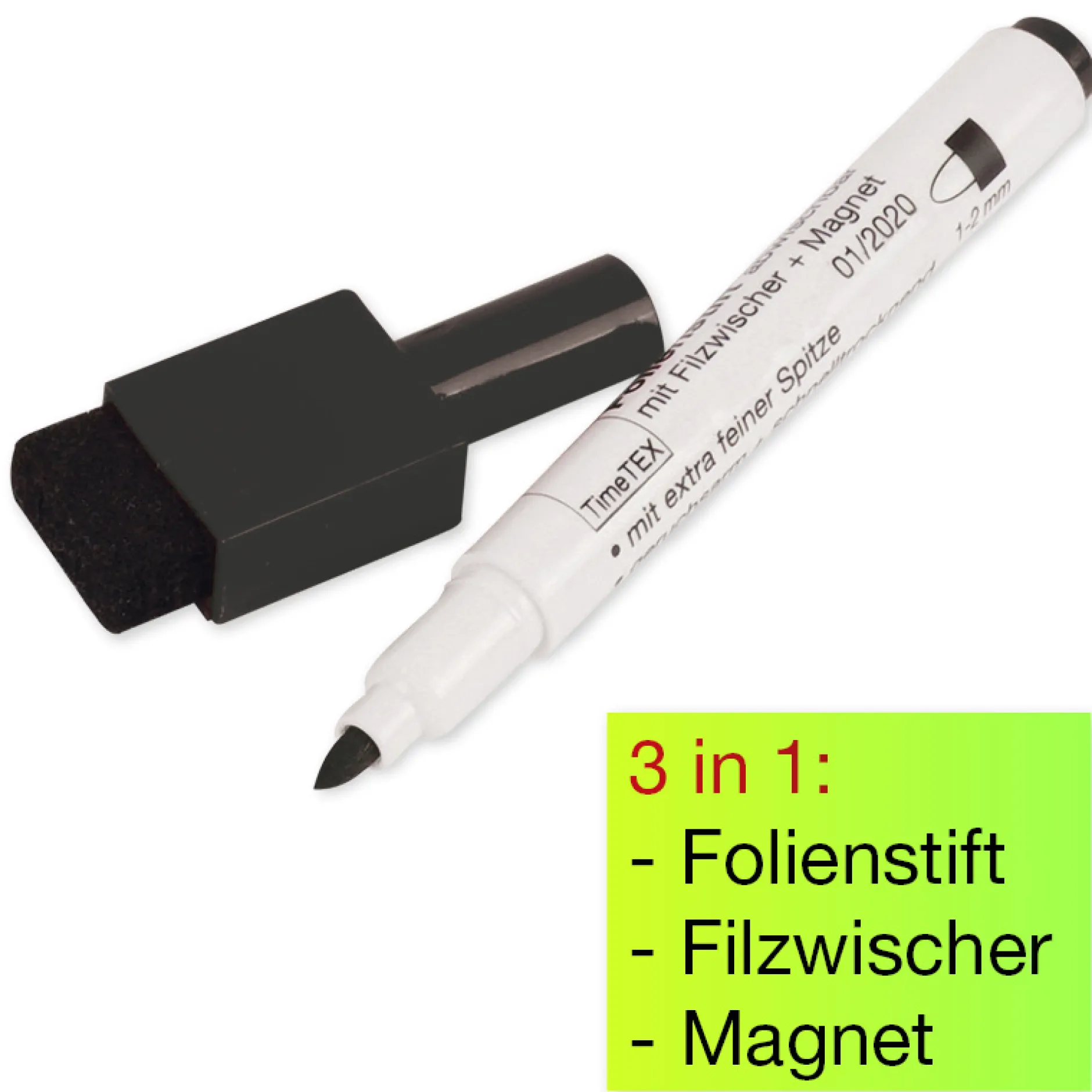 Set Folienstifte Non Permanent mit Filzwischer + Magnet, 4tlg.