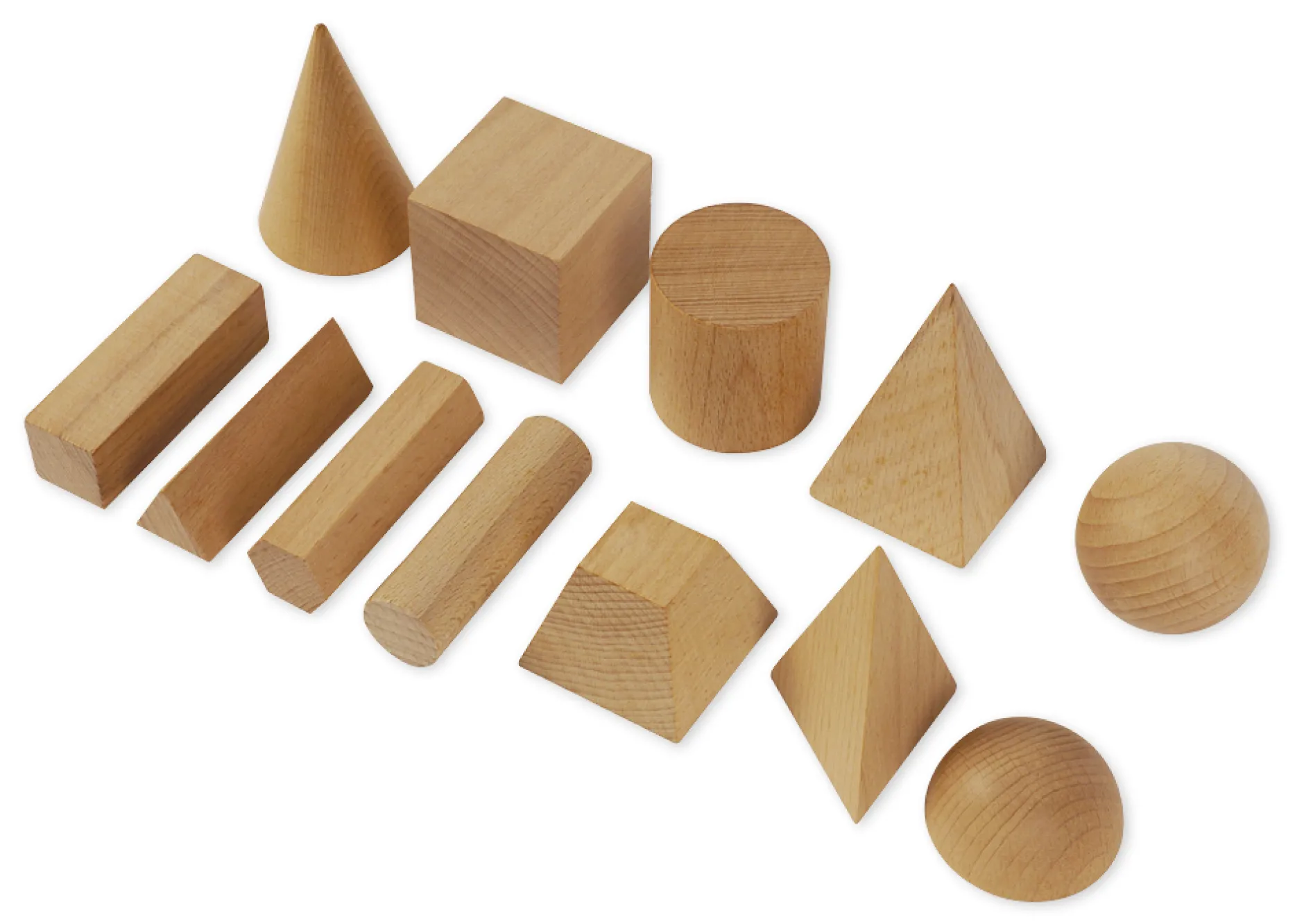 Set Geometrie-Körper aus Holz, 12-tlg. mit Beutel