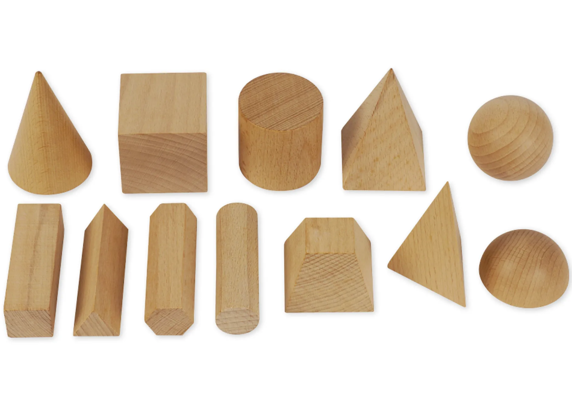 Set Geometrie-Körper aus Holz, 12-tlg. mit Beutel