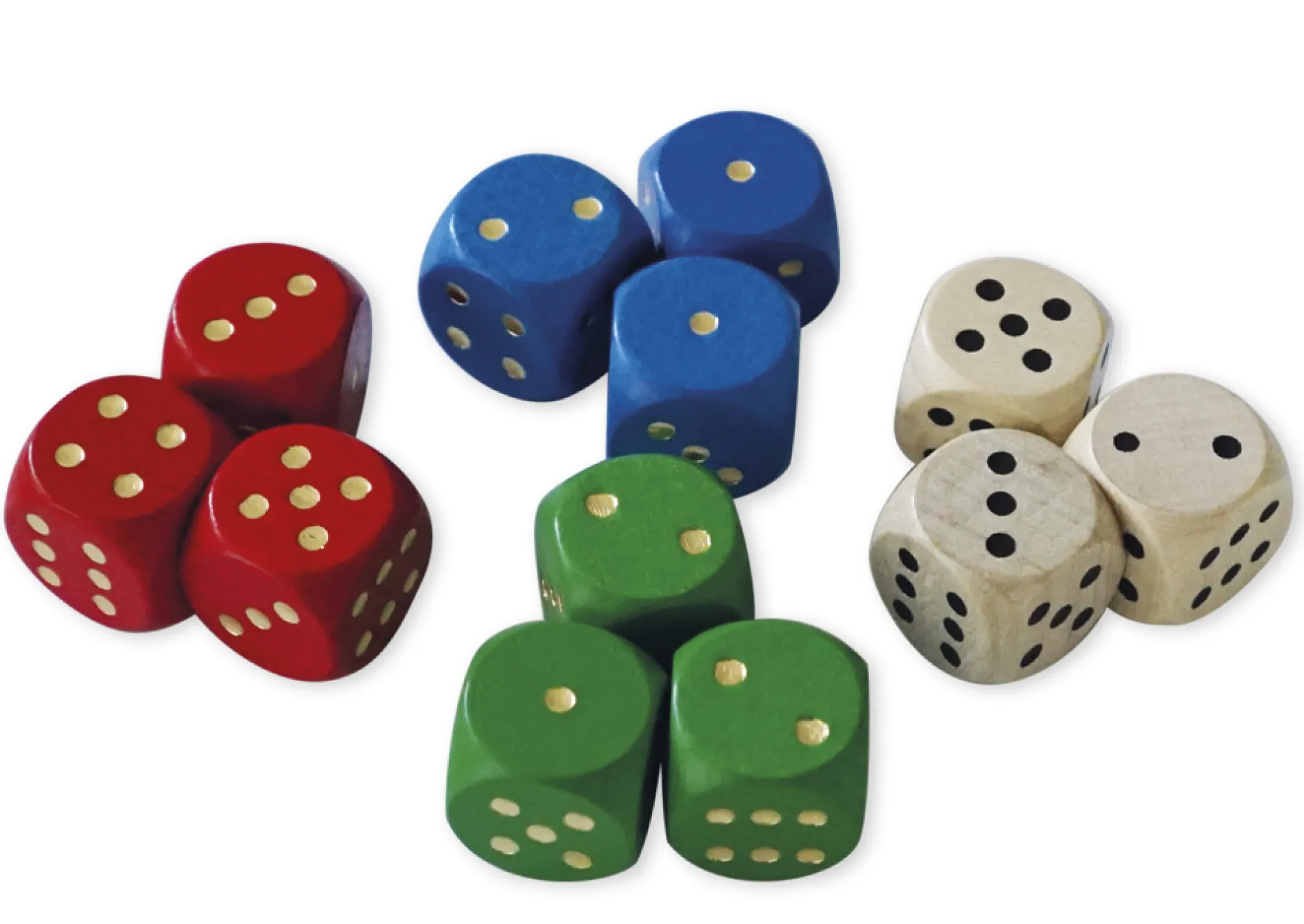 Set Würfel aus Holz in Montessori-Farben, 16 x 16 mm, 12 Stück im Etui "Montessori Premium"