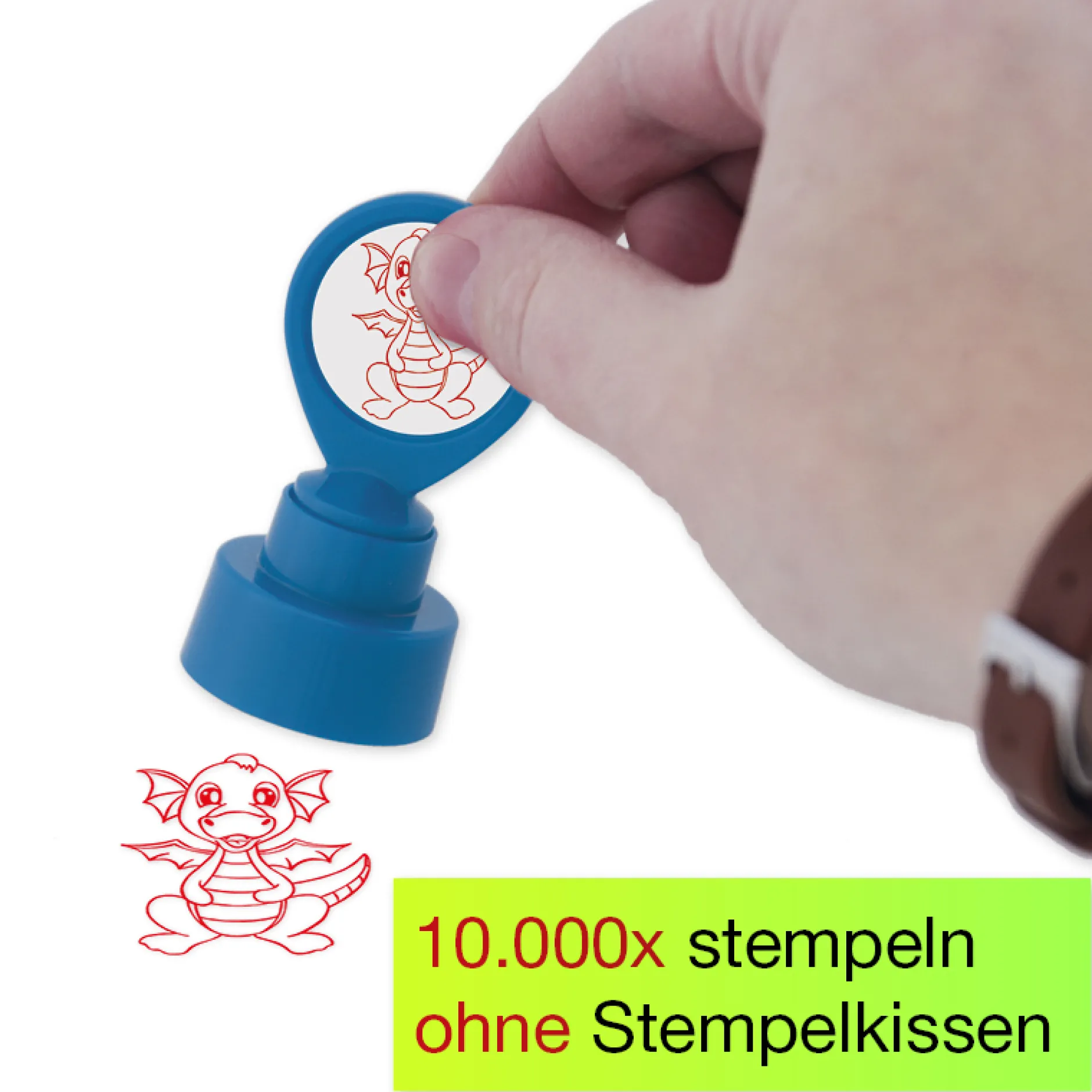 Siebdruck-Stempel "Perpetuum" rund "Drache"