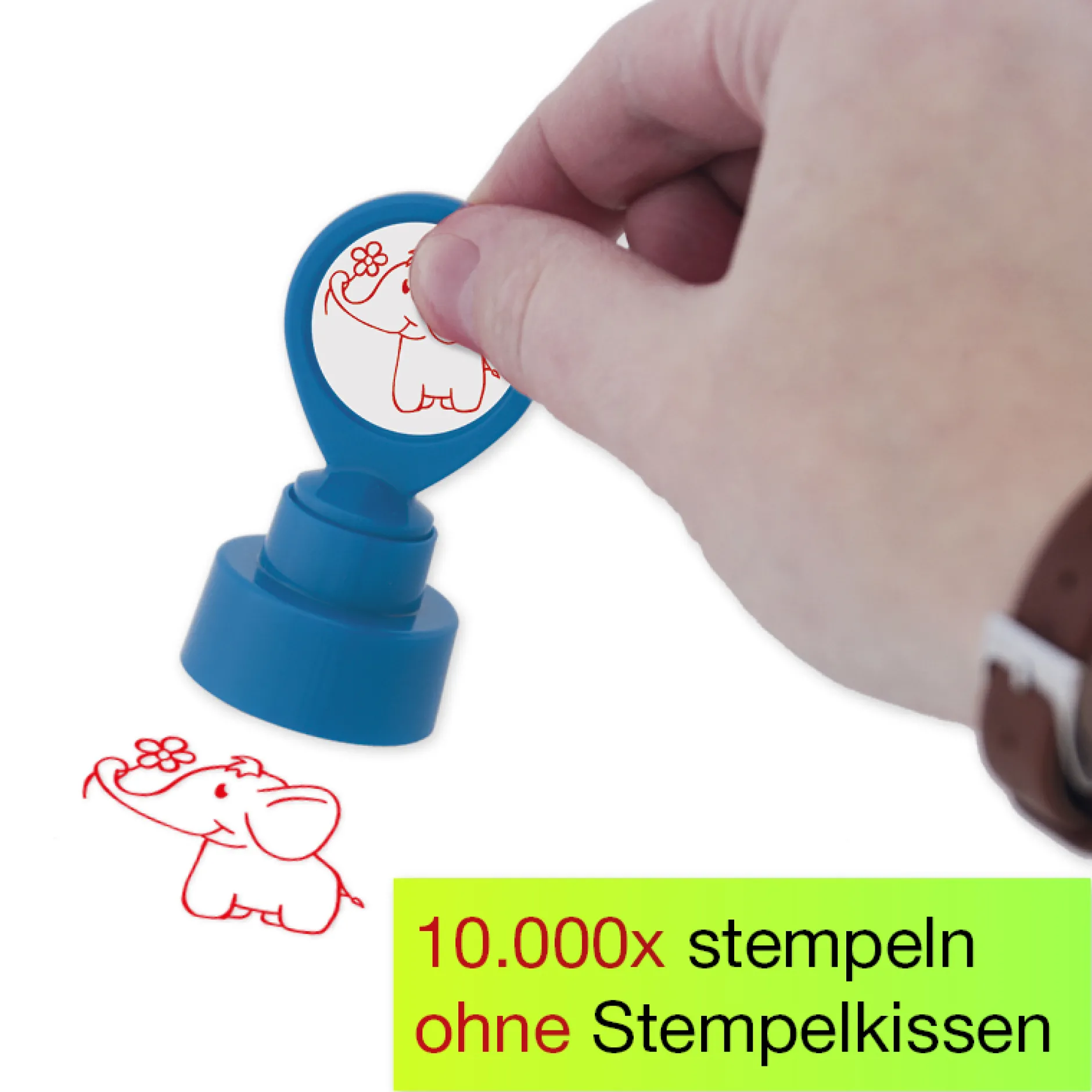 Siebdruck-Stempel "Perpetuum" rund "Elefant"