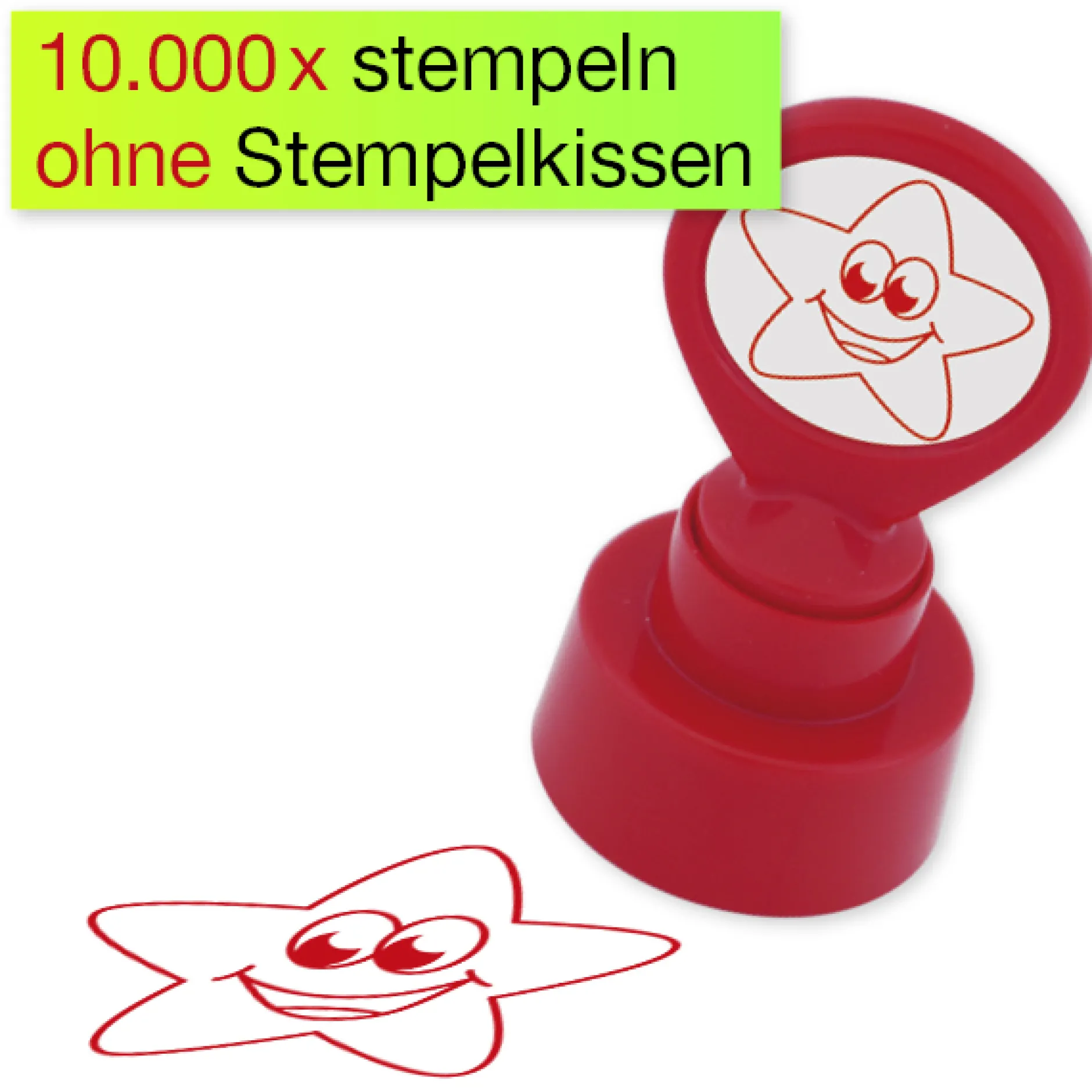 Siebdruck-Stempel "Perpetuum" rund "Stern lachend"