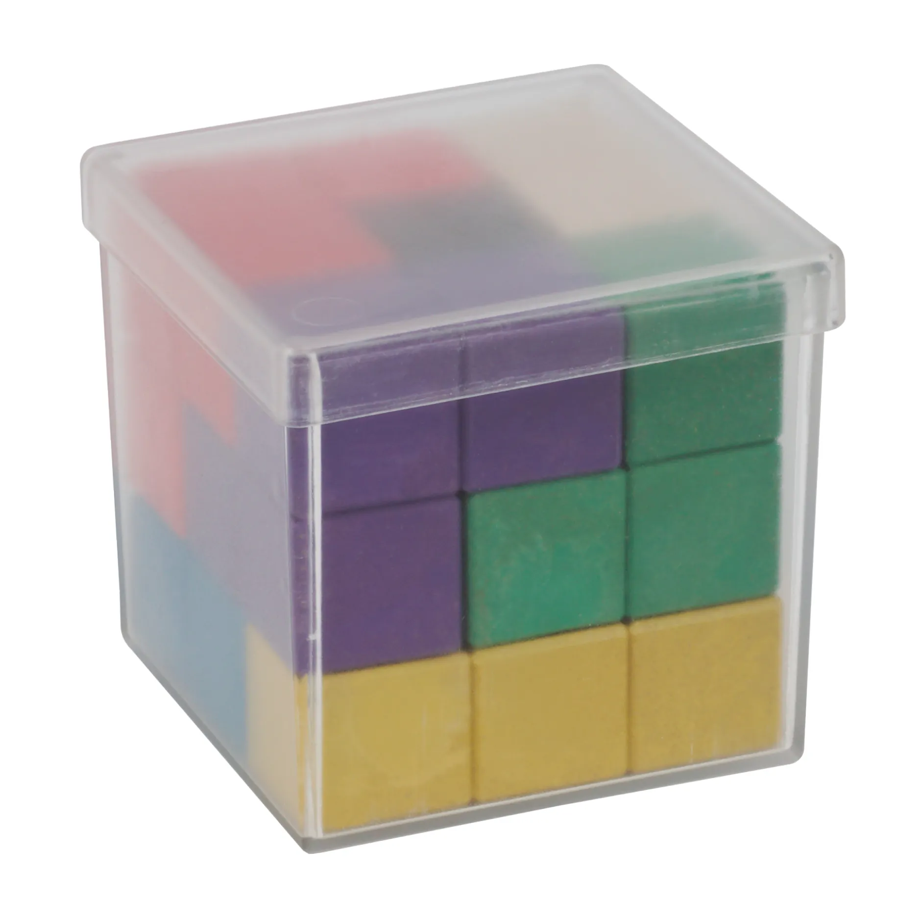 Soma-Holz-Würfel 60x60 mm, 7 Figuren bunt in Box
