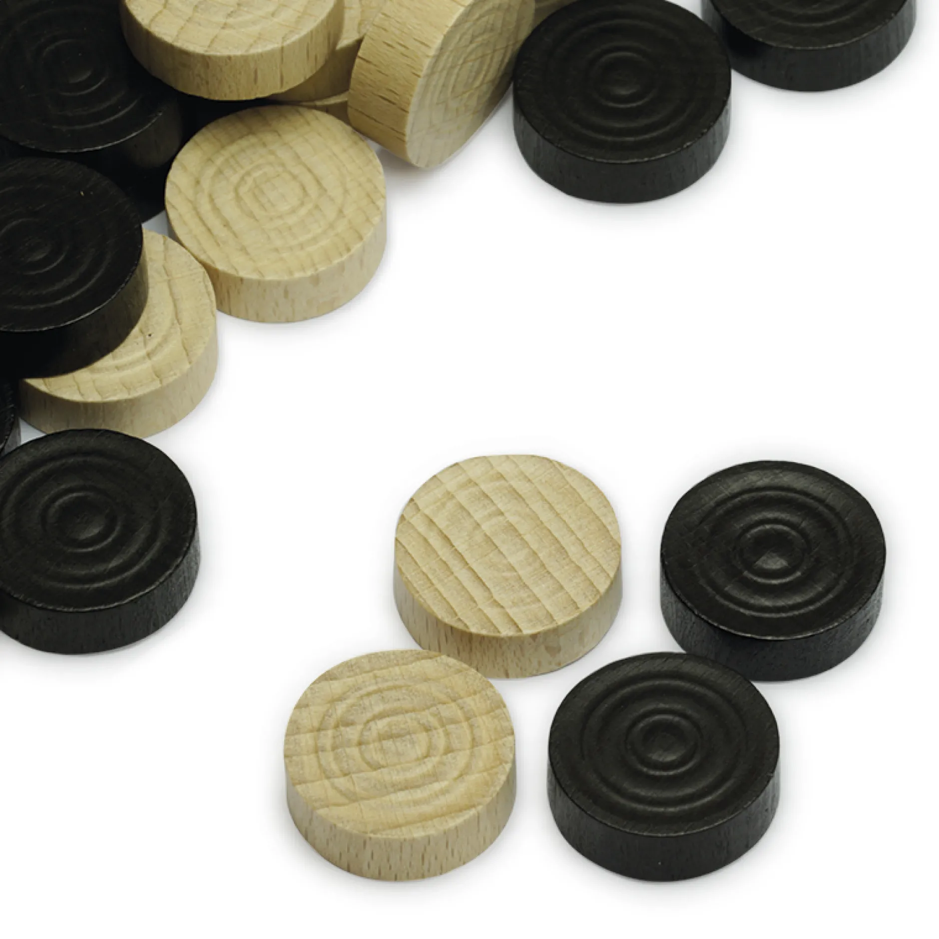 Spielsteine aus Holz, natur/schwarz, 21 mm ø, 100 Stück