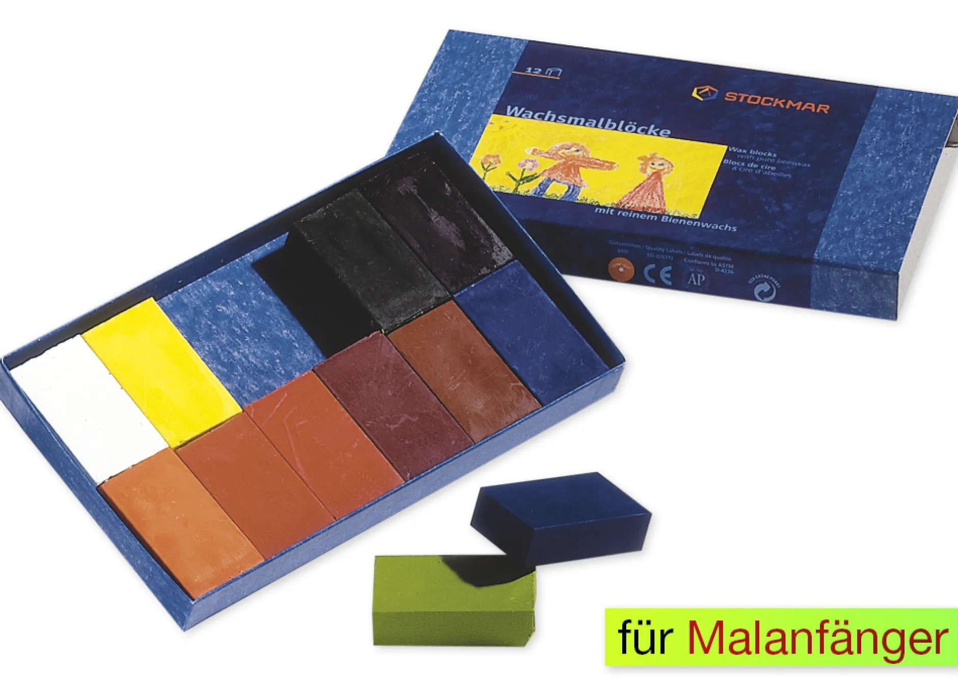 Stockmar Wachsmalblöcke, 12 Farben im Kartonnetui
