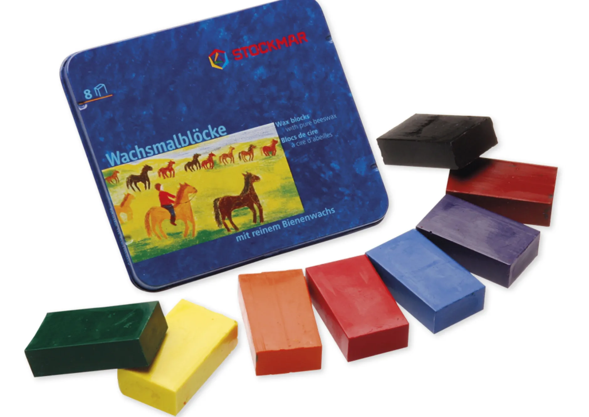 Stockmar-Wachsmalblöcke, 8 Farben im Metalletui