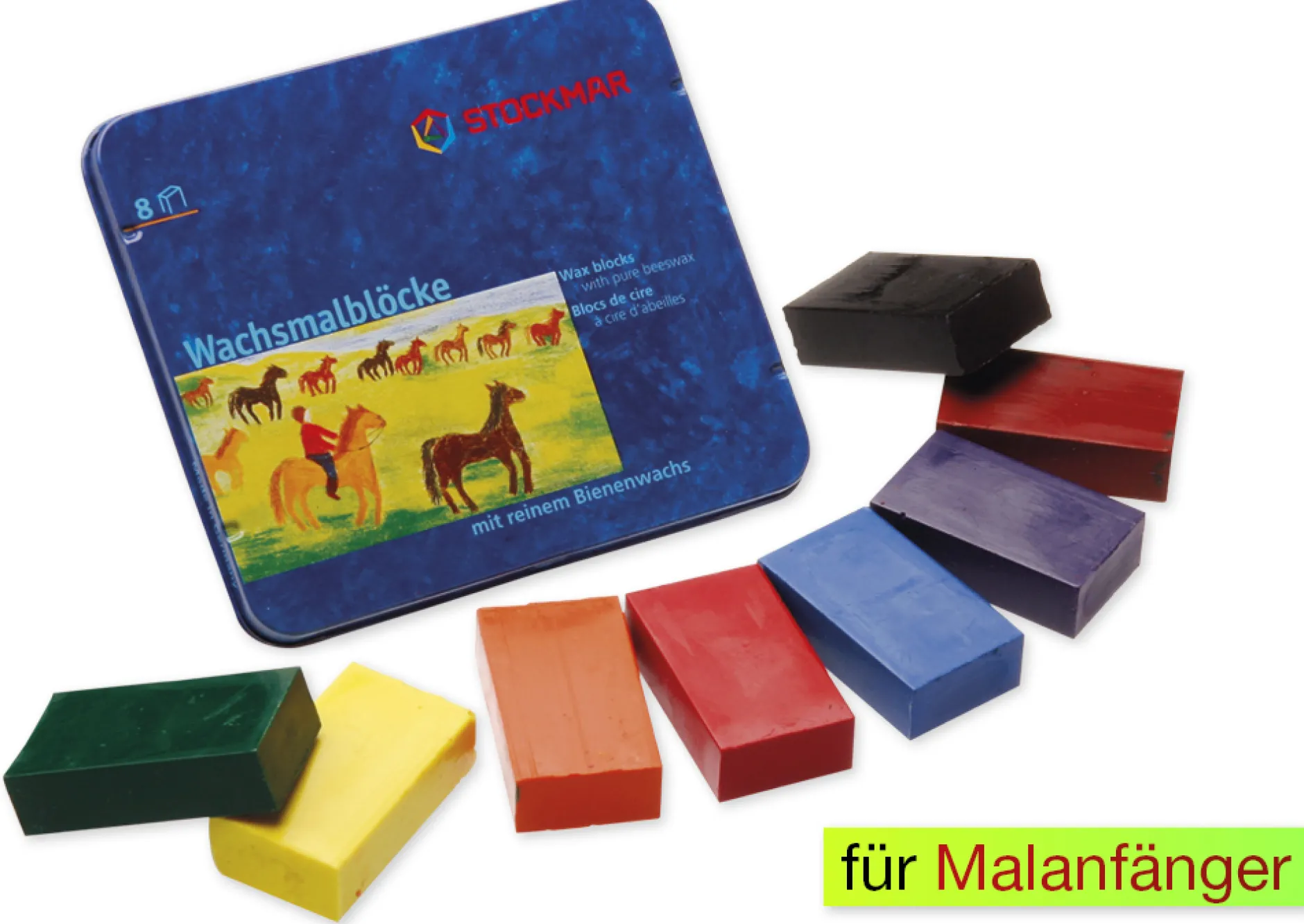 Stockmar-Wachsmalblöcke, 8 Farben im Metalletui