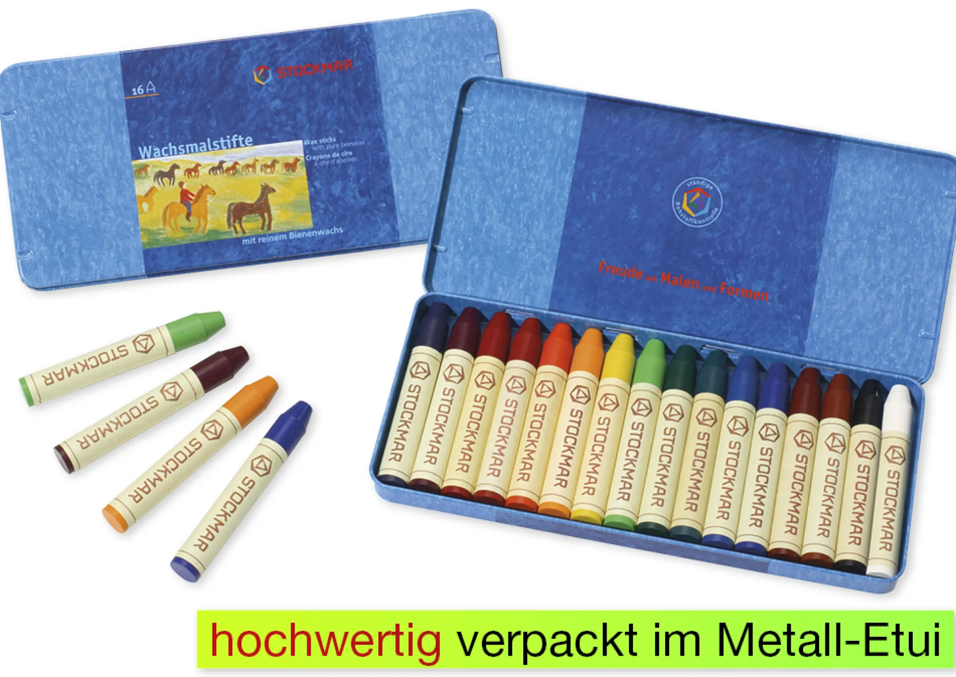 Stockmar-Wachsmalstifte, 16 Farben im Metalletui