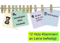 TimeTEX Aufhänge-Leine mit Saugnäpfen, 12 Holz-Klammern