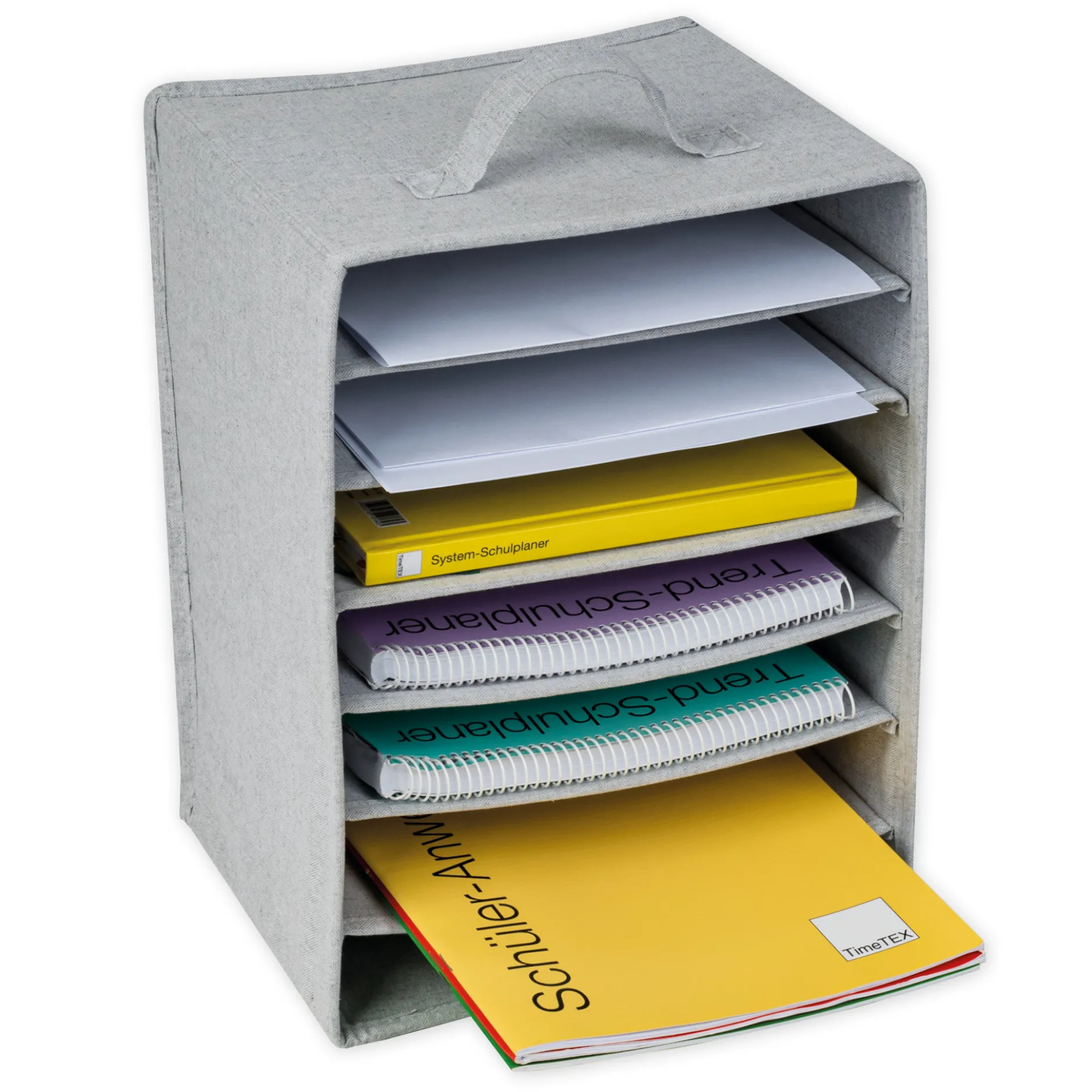 TimeTEX Fächerbox "Origami" A4 mit 7 Fächern, aus Stoff, hellgrau