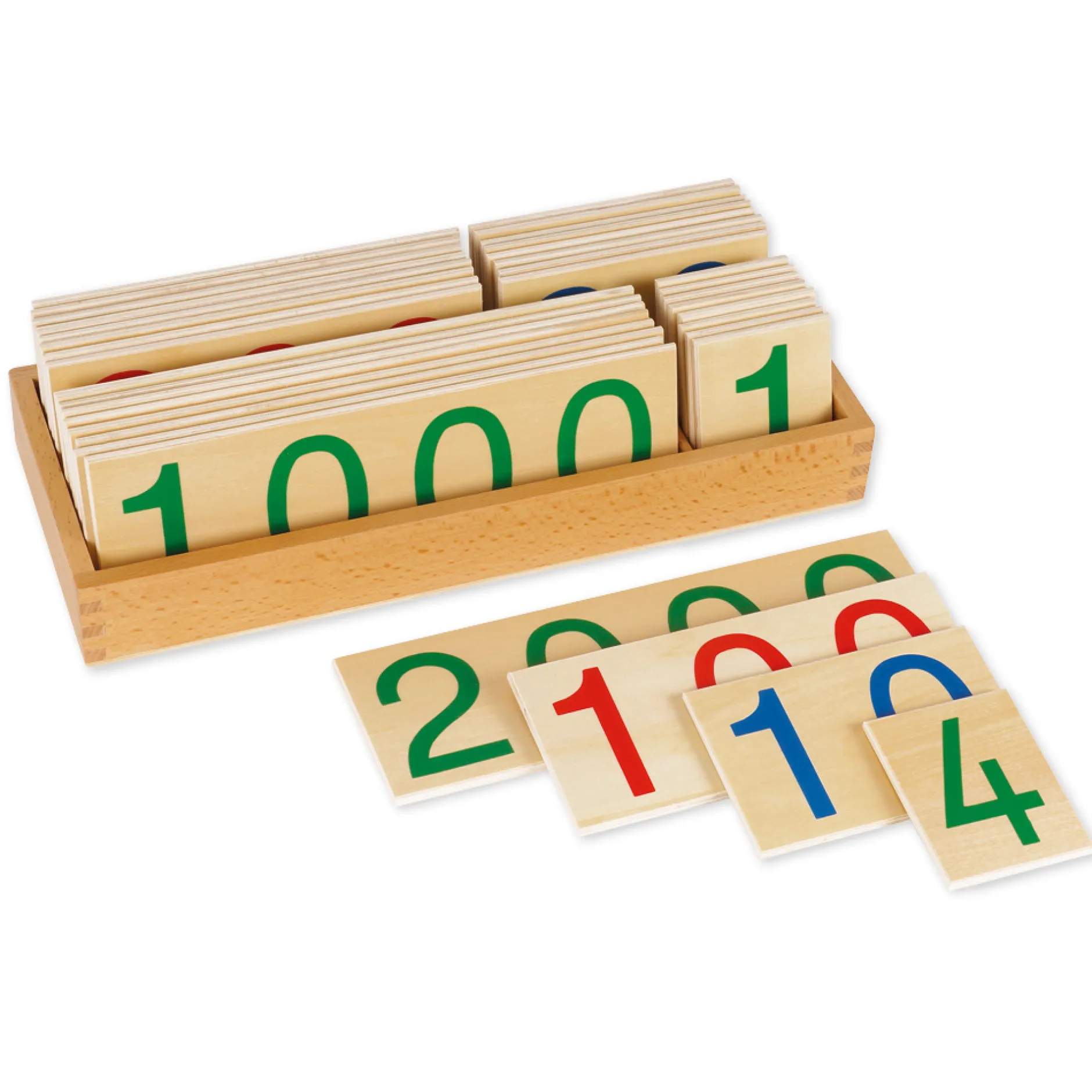TimeTEX Hölzerne Zahlenkarten 1-9.000, groß, im Kasten "Montessori Premium"