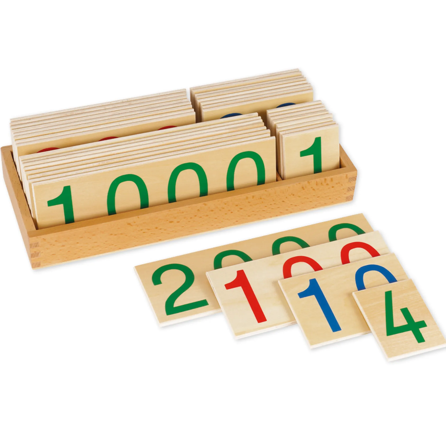 TimeTEX Hölzerne Zahlenkarten 1-9.000, groß, im Kasten "Montessori Premium"