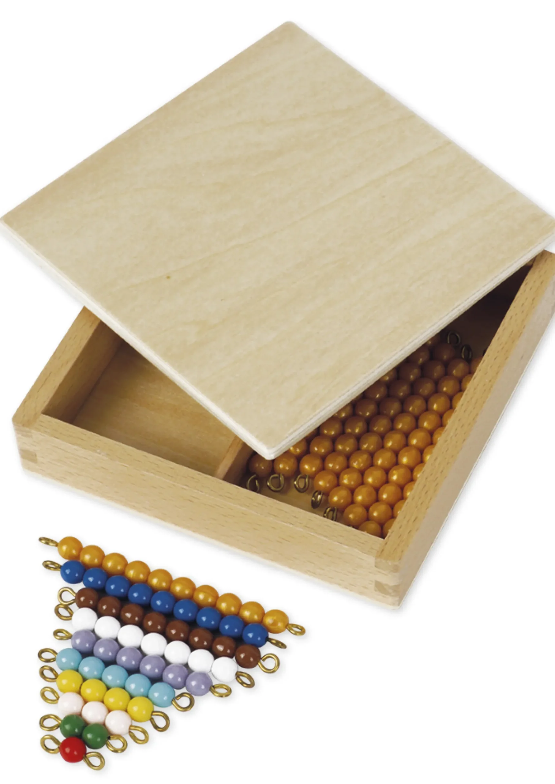 TimeTEX Kasten mit farbiger Perlentreppe und Zehnerstangen, lose Perlen "Montessori Premium"