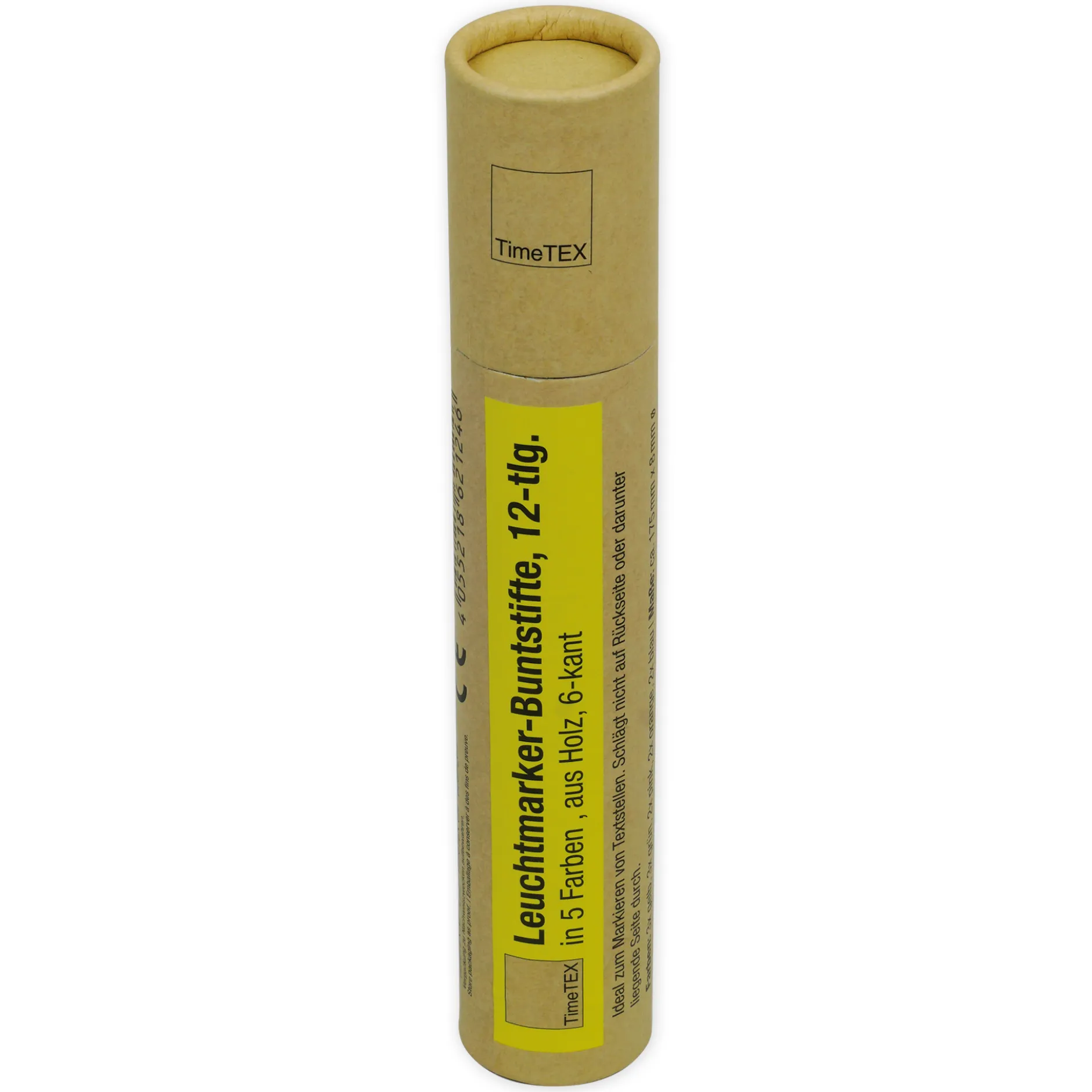 TimeTEX Leuchtmarker-Buntstifte aus Holz, sechskant, 12-tlg. in 5 Farben