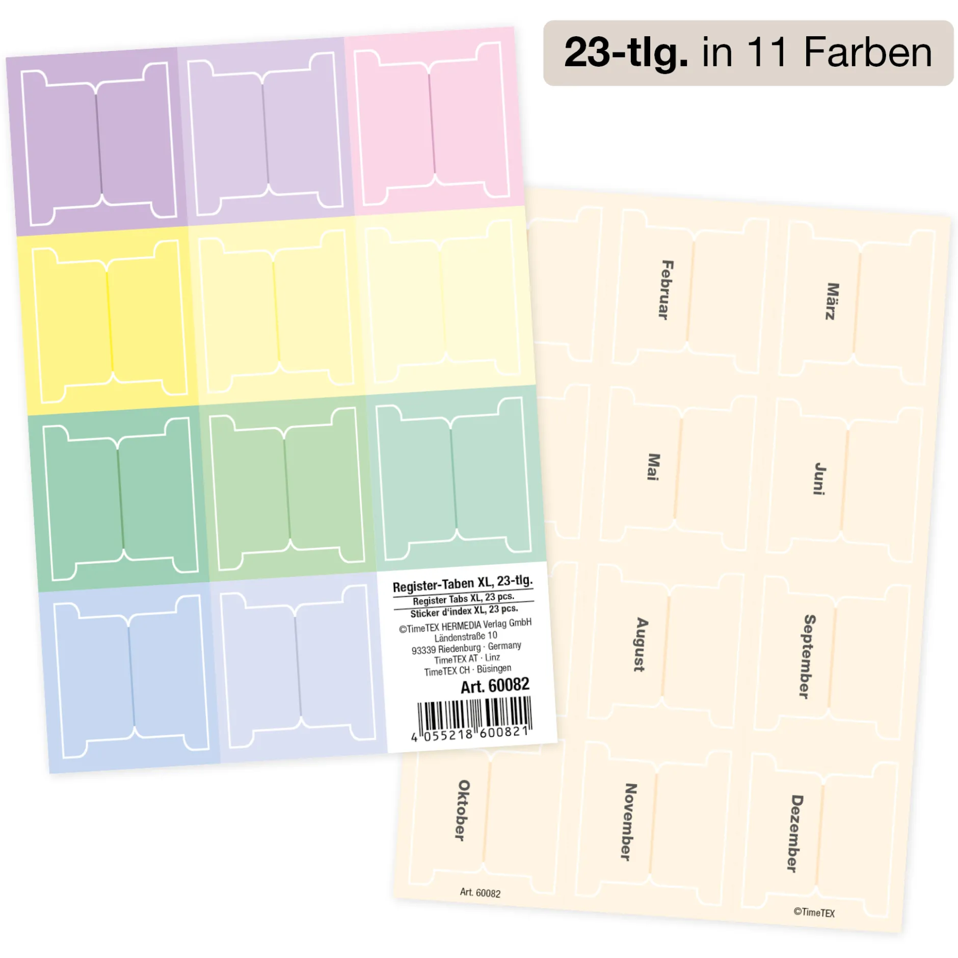 TimeTEX Register-Taben XL 23-tlg., selbstklebend, aus Karton-Papier