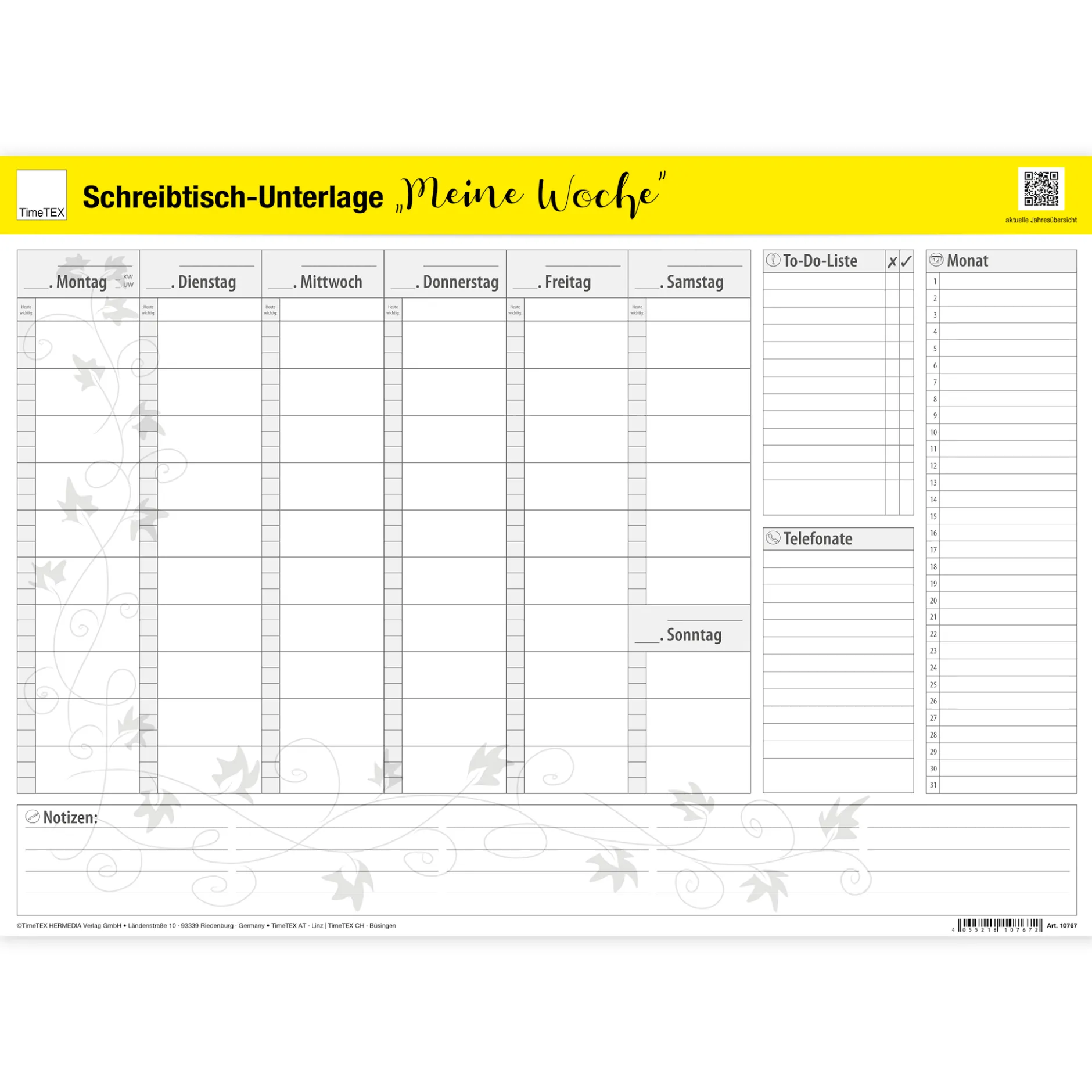 TimeTEX Schreibtisch-Unterlage "Meine Woche"